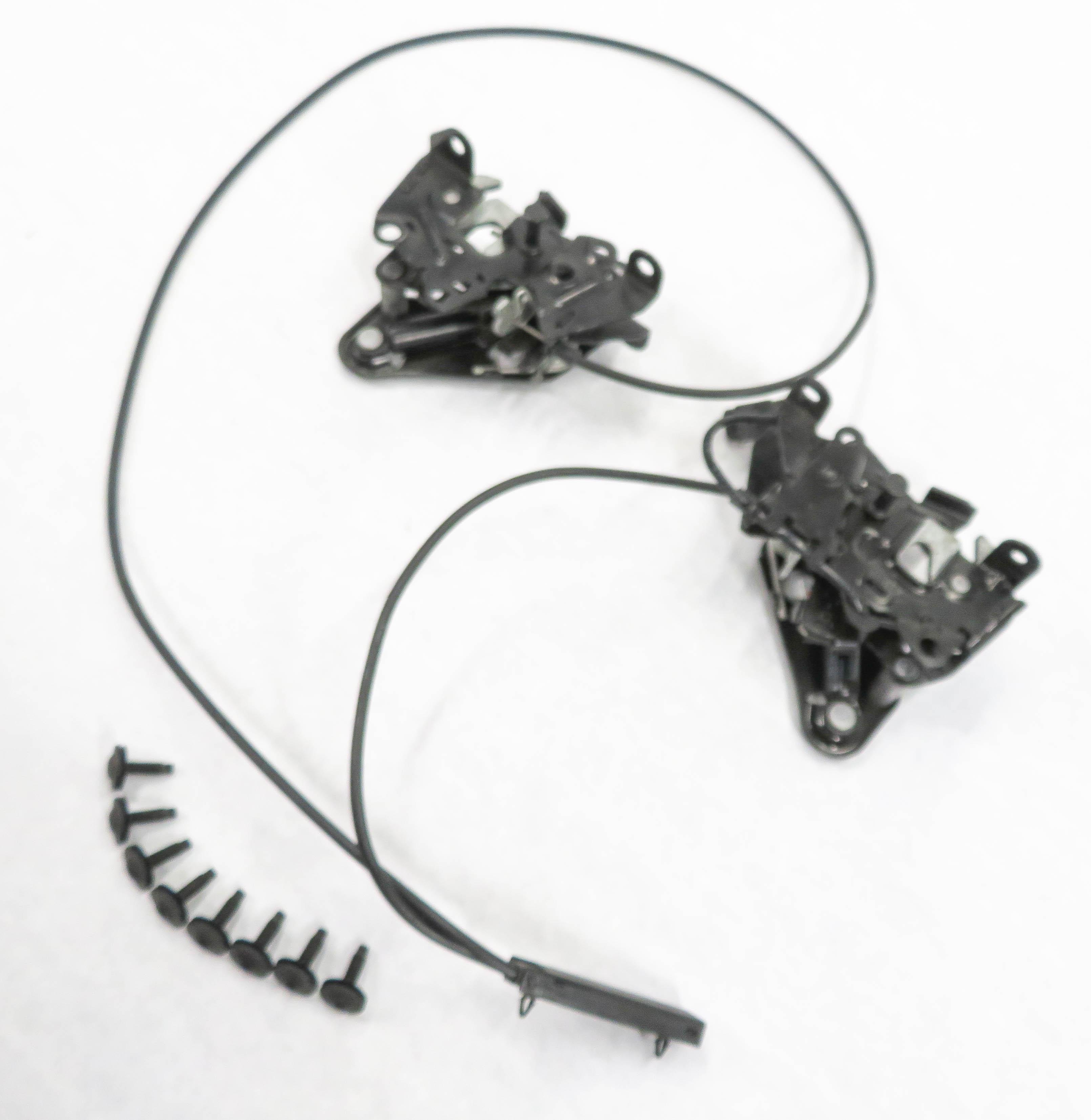 2011 BMW 740i (F01) FRONT HOOD LID LOCK LOWER LOCK LATCH SET-2 w/ CABLES — exact item pictured