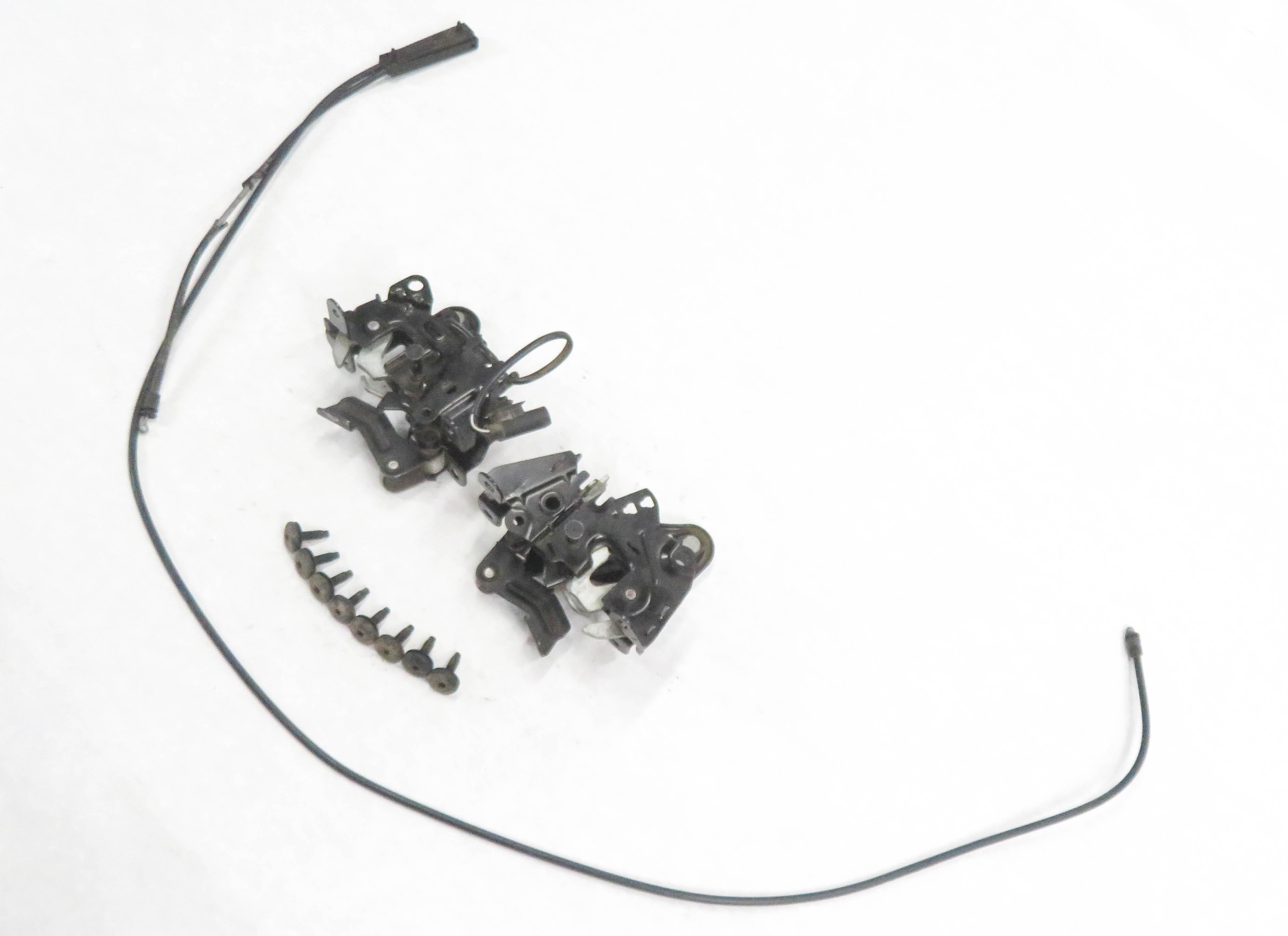 2010 BMW 750i (F01) FRONT LEFT & RIGHT LOWER HOOD LOCK LATCH SET-2 w/ CABLE — exact item pictured