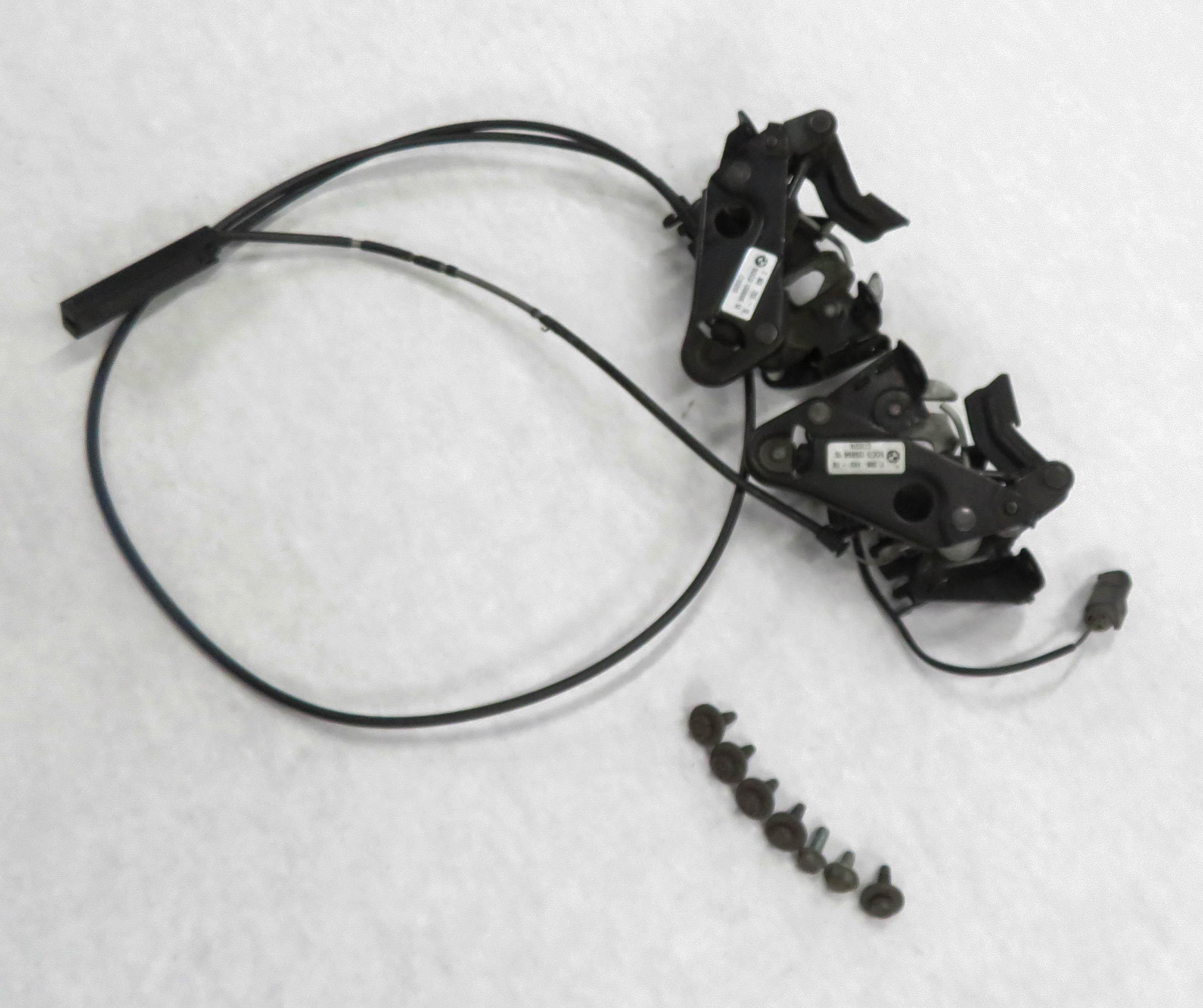 2011 BMW 535i (F10) FRONT LEFT & RIGHT LOWER HOOD LOCK LATCH SET-2 w/ CABLE — exact item pictured