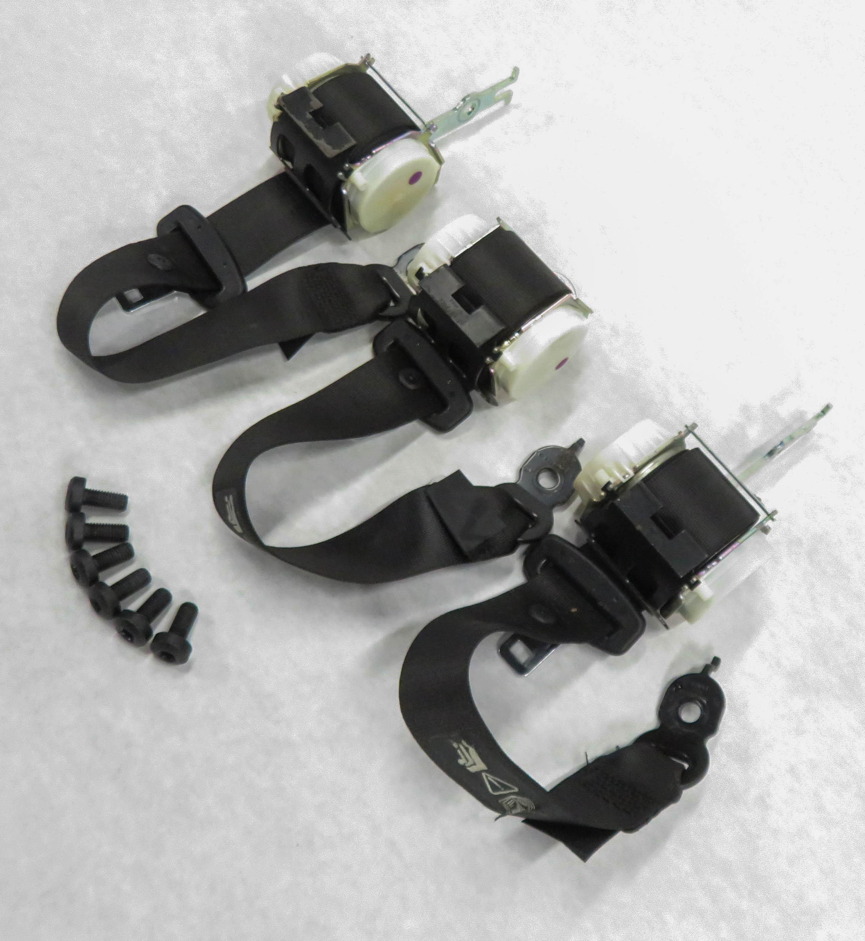 2011 BMW 535i (F10) REAR - LEFT / CENTER / RIGHT SEATBELT RETRACTOR SET (BLACK) — exact item pictured