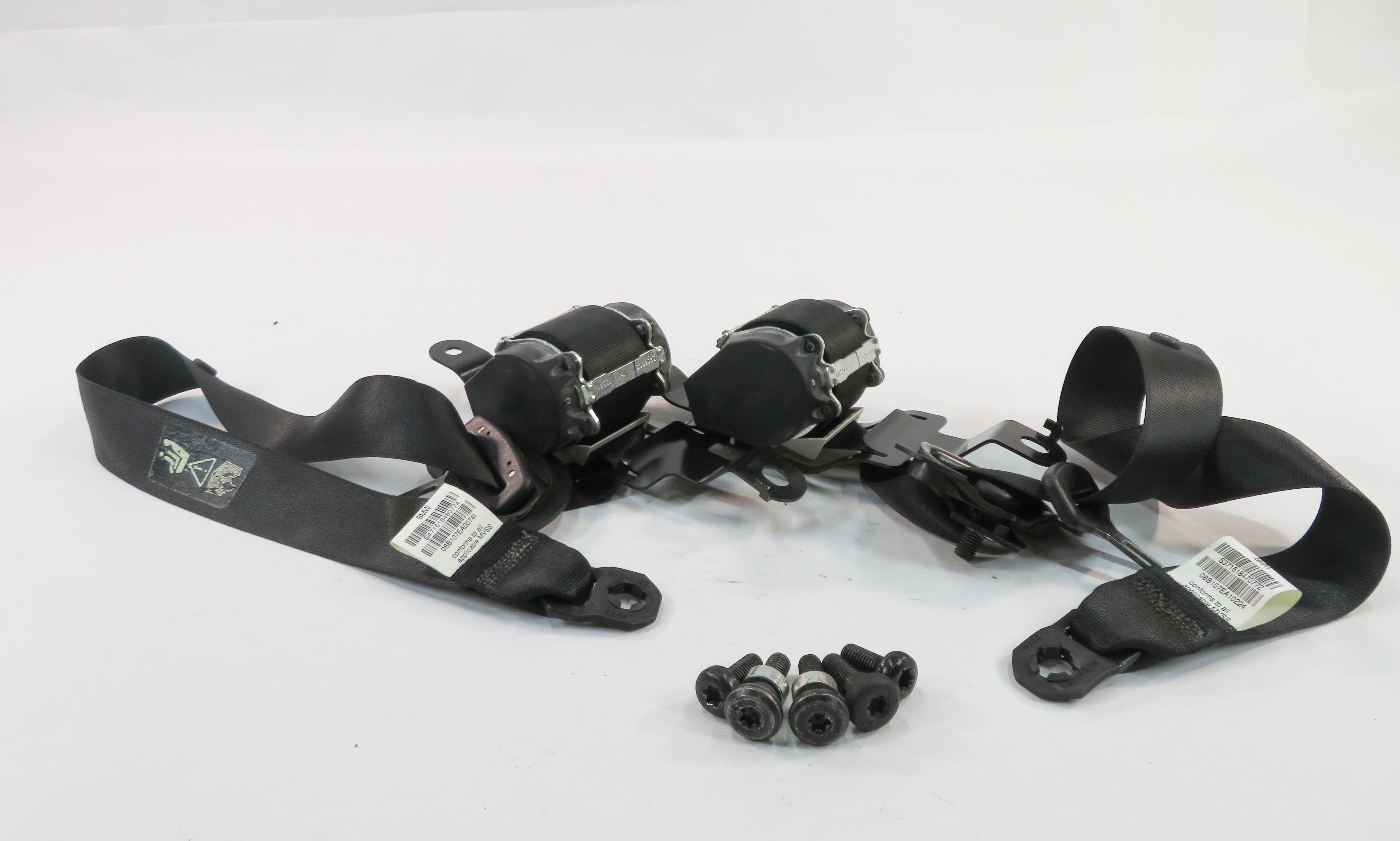 2008 BMW X5 (E70) L & R REAR 2nd SECOND ROW SEAT SEATBELT RETRACTOR SET (BLACK) — exact item pictured
