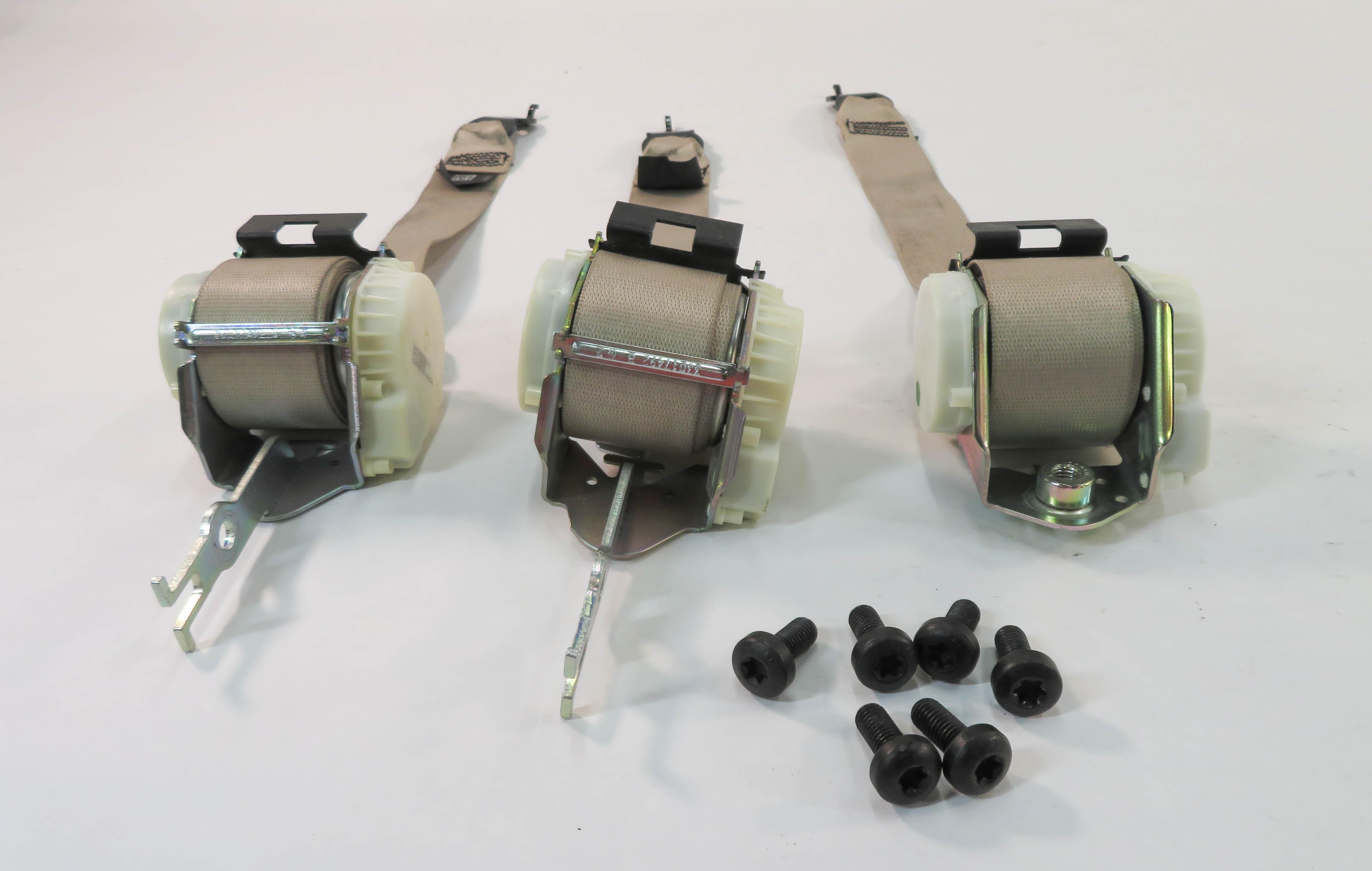 2011 BMW 535i (F10) REAR - LEFT / CENTER / RIGHT - SEATBELT RETRACTOR SET OYSTER — exact item pictured