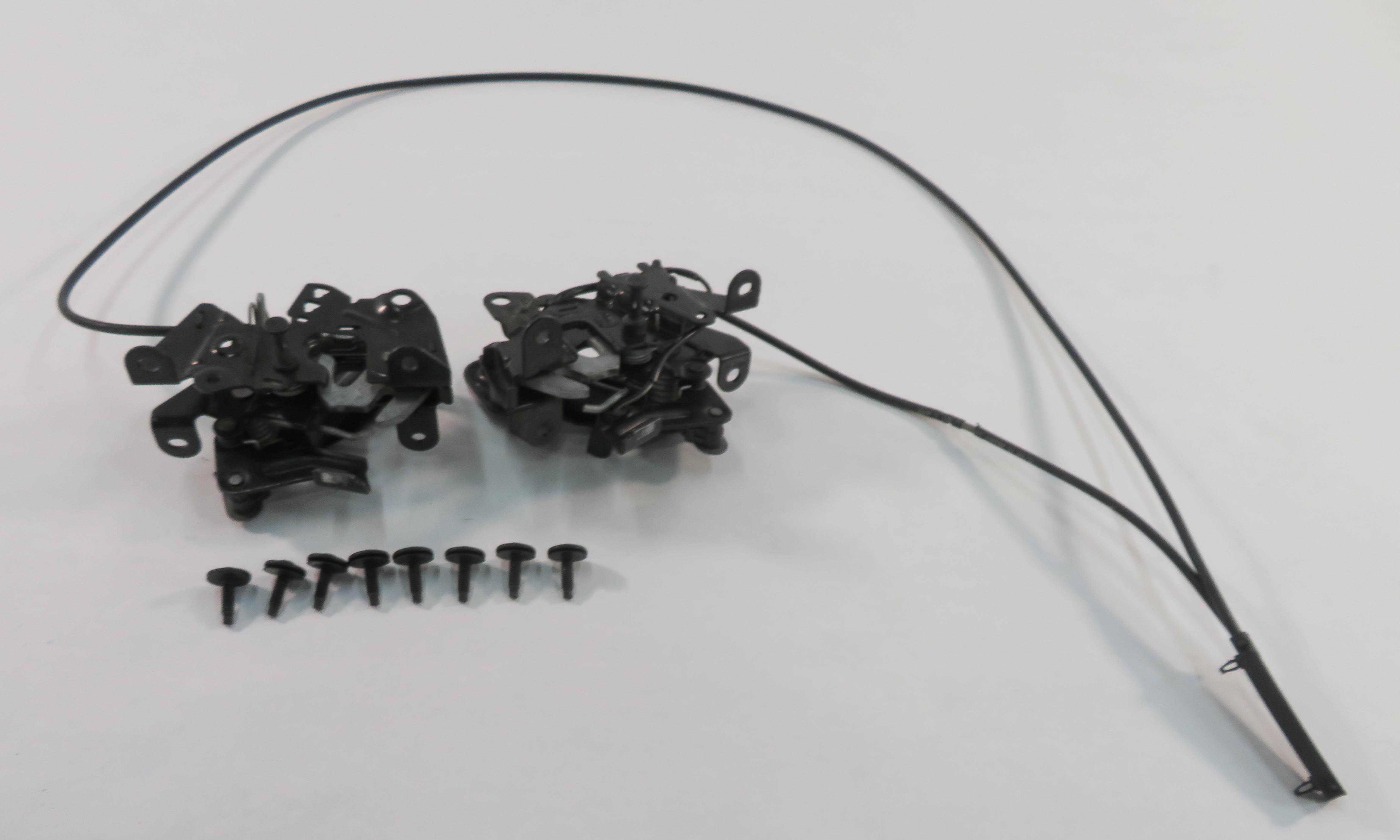 2010 BMW 750i (F01) FRONT LEFT & RIGHT LOWER HOOD LOCK LATCH SET-2 w/ CABLES — exact item pictured