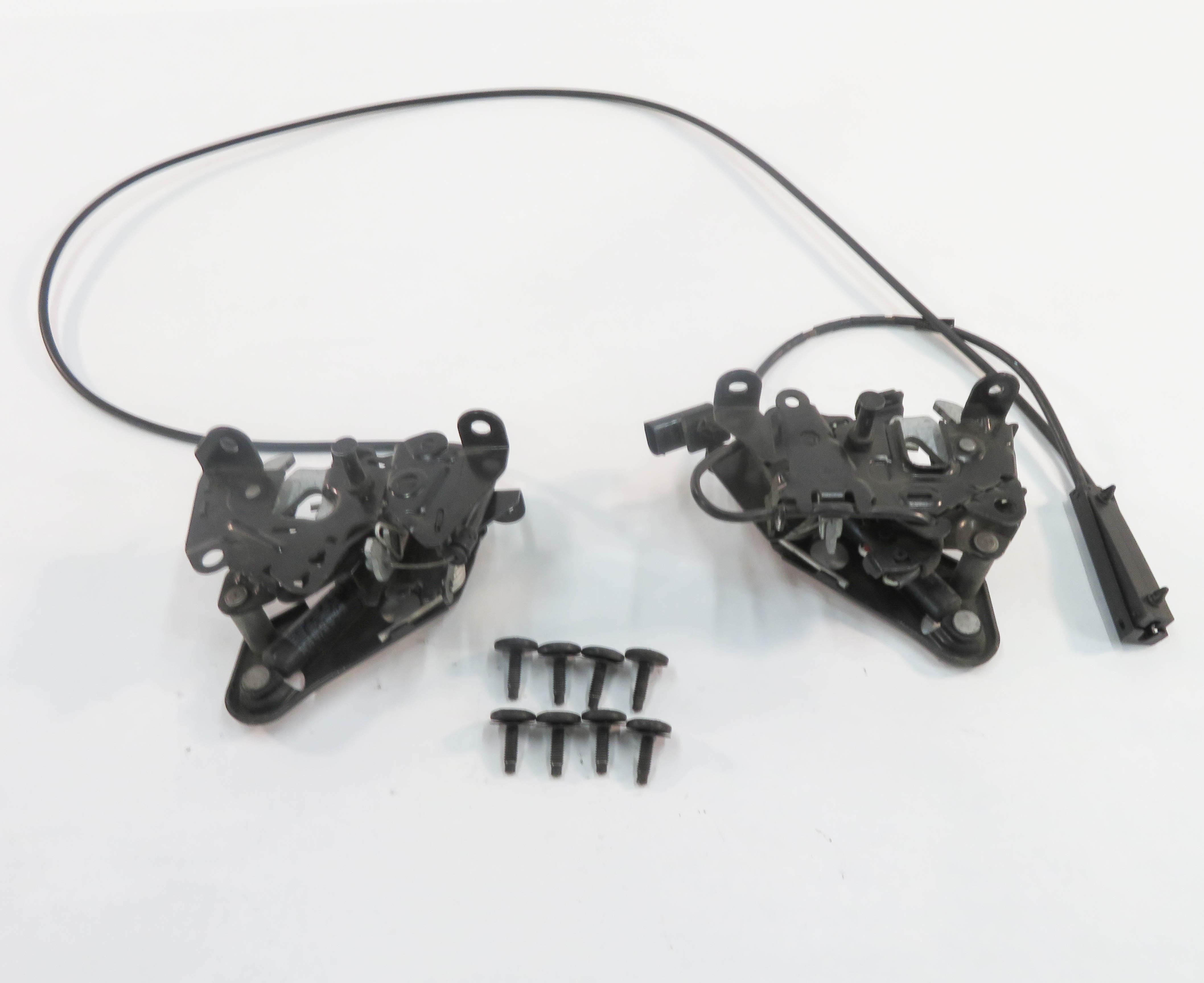 2009 BMW 750i (F01) FRONT LEFT & RIGHT LOWER HOOD LOCK LATCH SET-2 w/ CABLE — exact item pictured