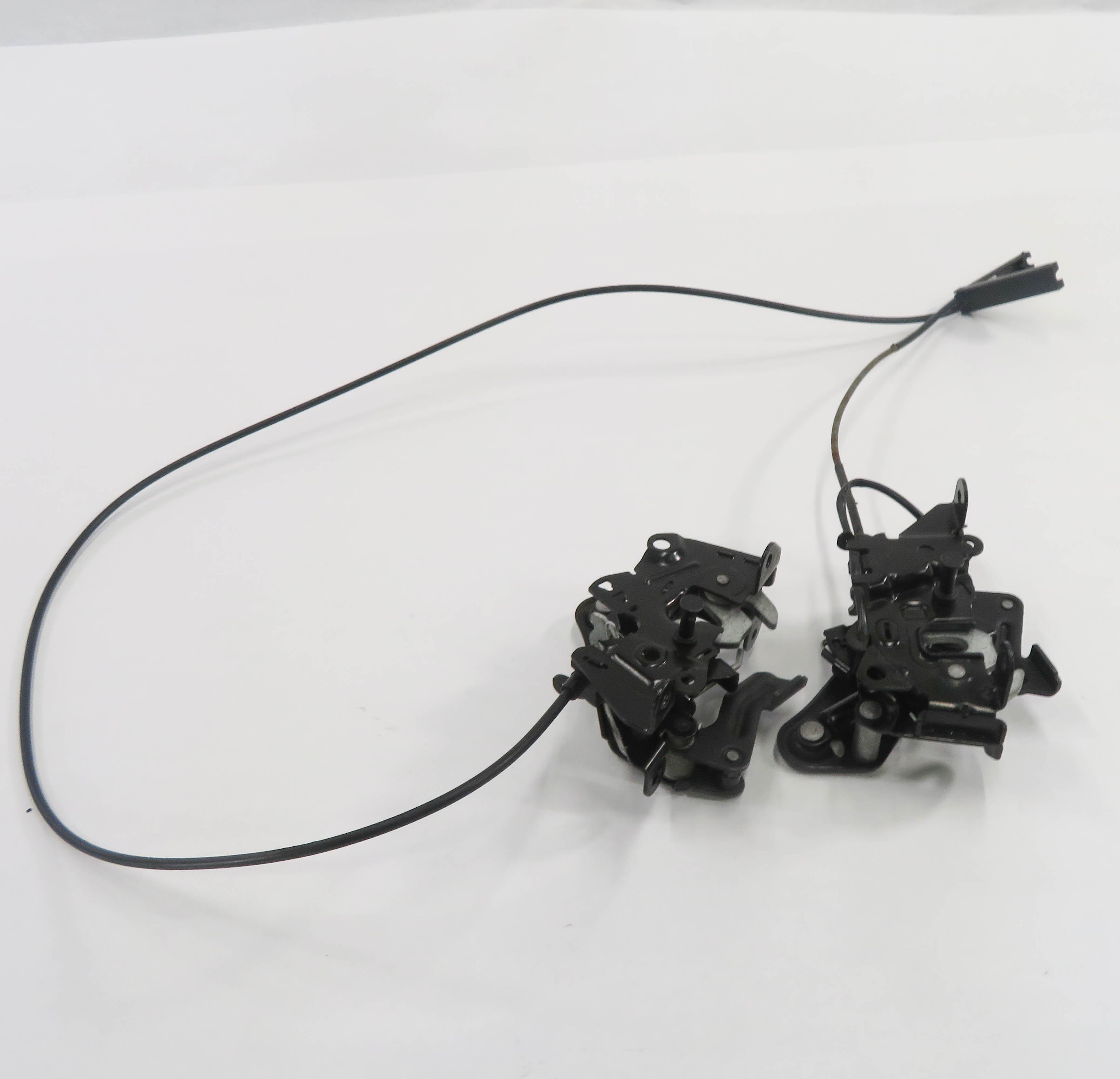2011 BMW 750i (F01) FRONT LEFT & RIGHT LOWER HOOD LOCK LATCH SET-2 w/ CABLE — exact item pictured
