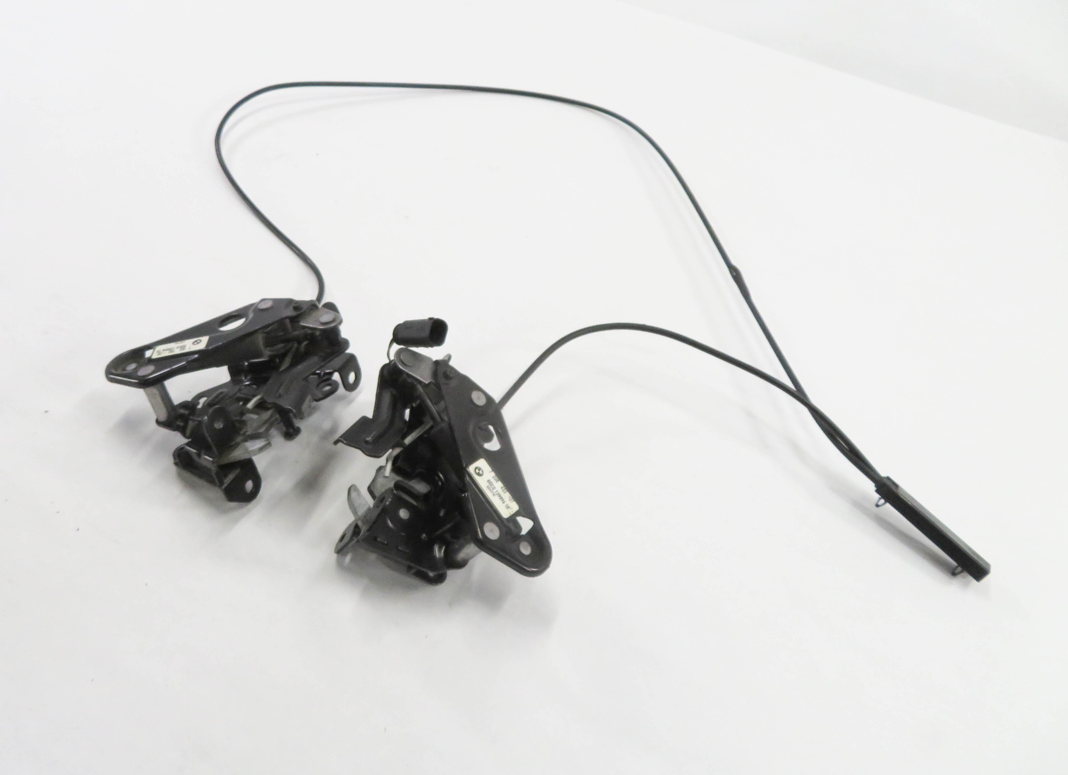 2011 BMW 550i (F10) FRONT LEFT & RIGHT LOWER HOOD LATCH SET w/ CABLE — exact item pictured