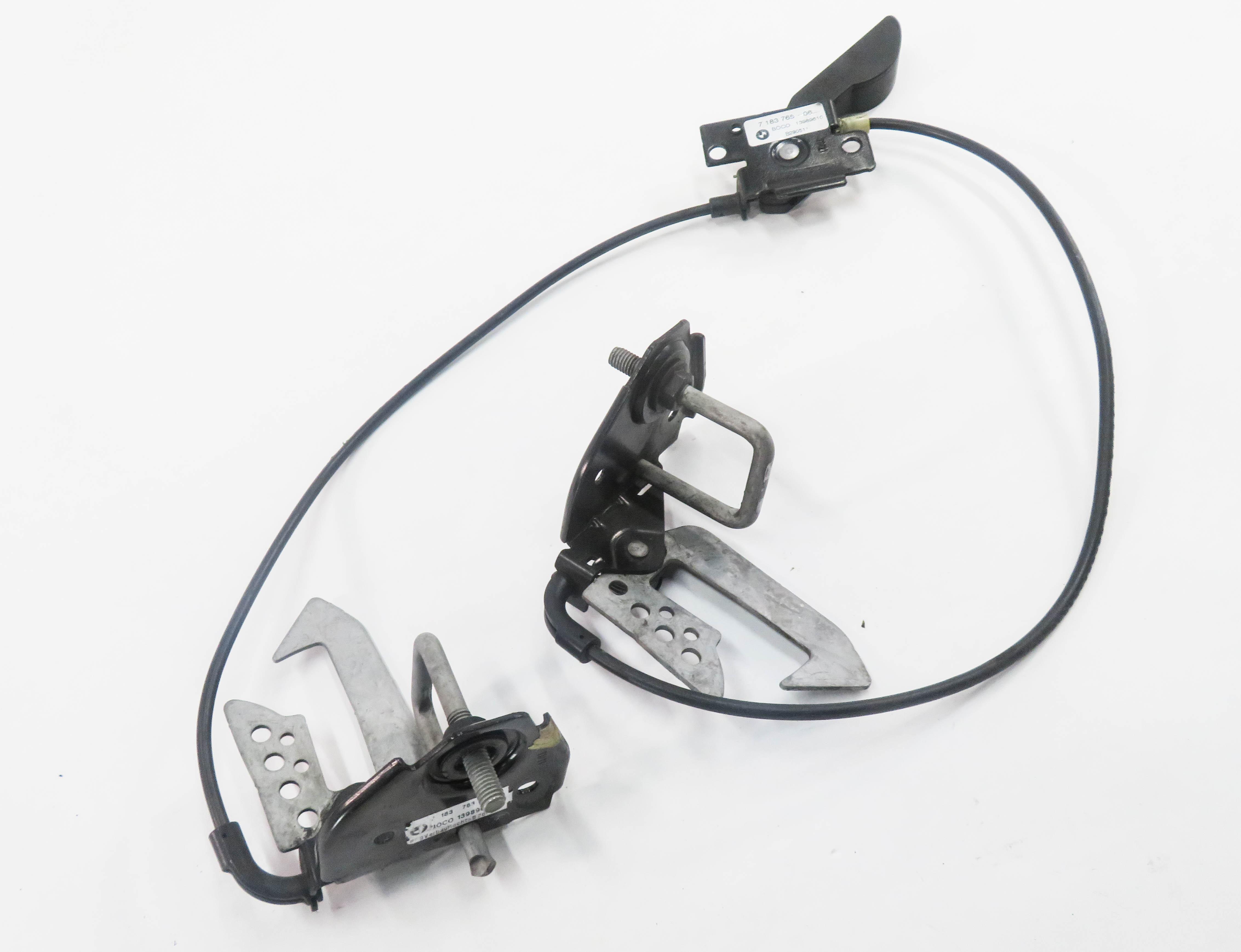 2011 BMW 550i (F10) FRONT LEFT & RIGHT UPPER HOOD SAFETY LATCH SET-2 w/ CABLE — exact item pictured