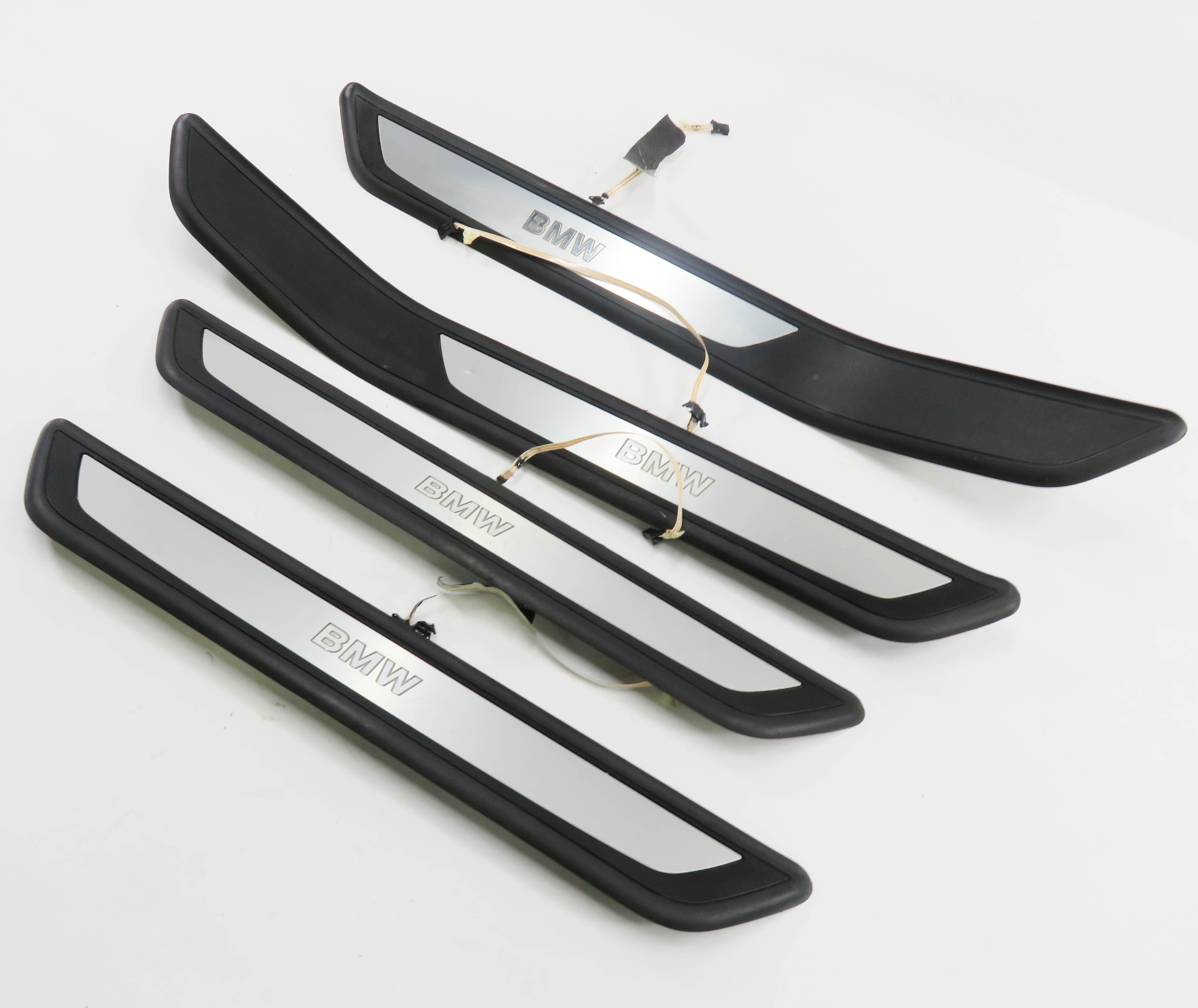 2009 BMW 750i (F01) FRONT & REAR LIGHTED DOOR SILL SCUFF PANEL TRIM SET-4 — exact item pictured