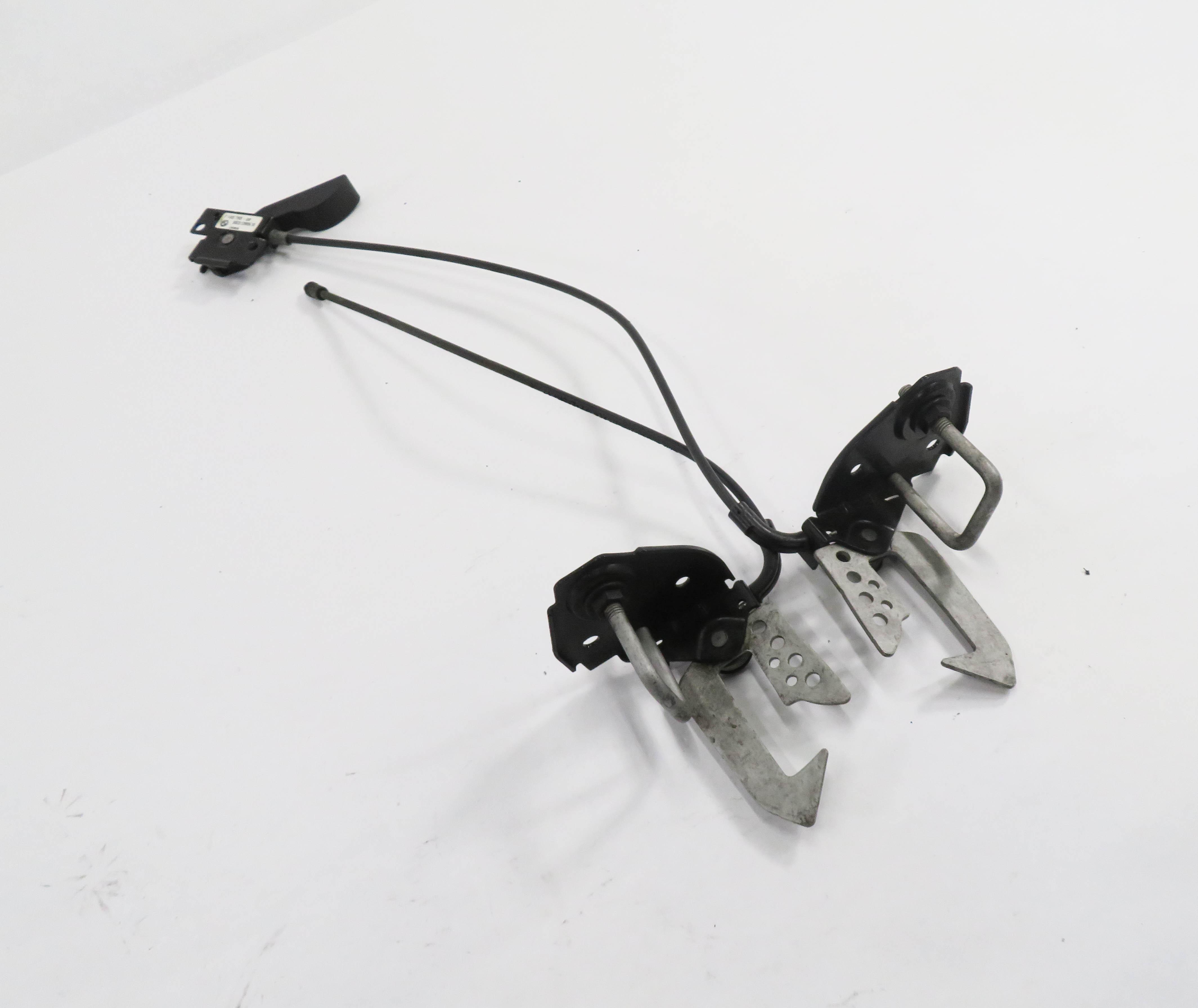 2009 BMW 750i (F01) FRONT UPPER HOOD SAFETY LOCK LATCH SET w/ CABLE & HANDLE — exact item pictured