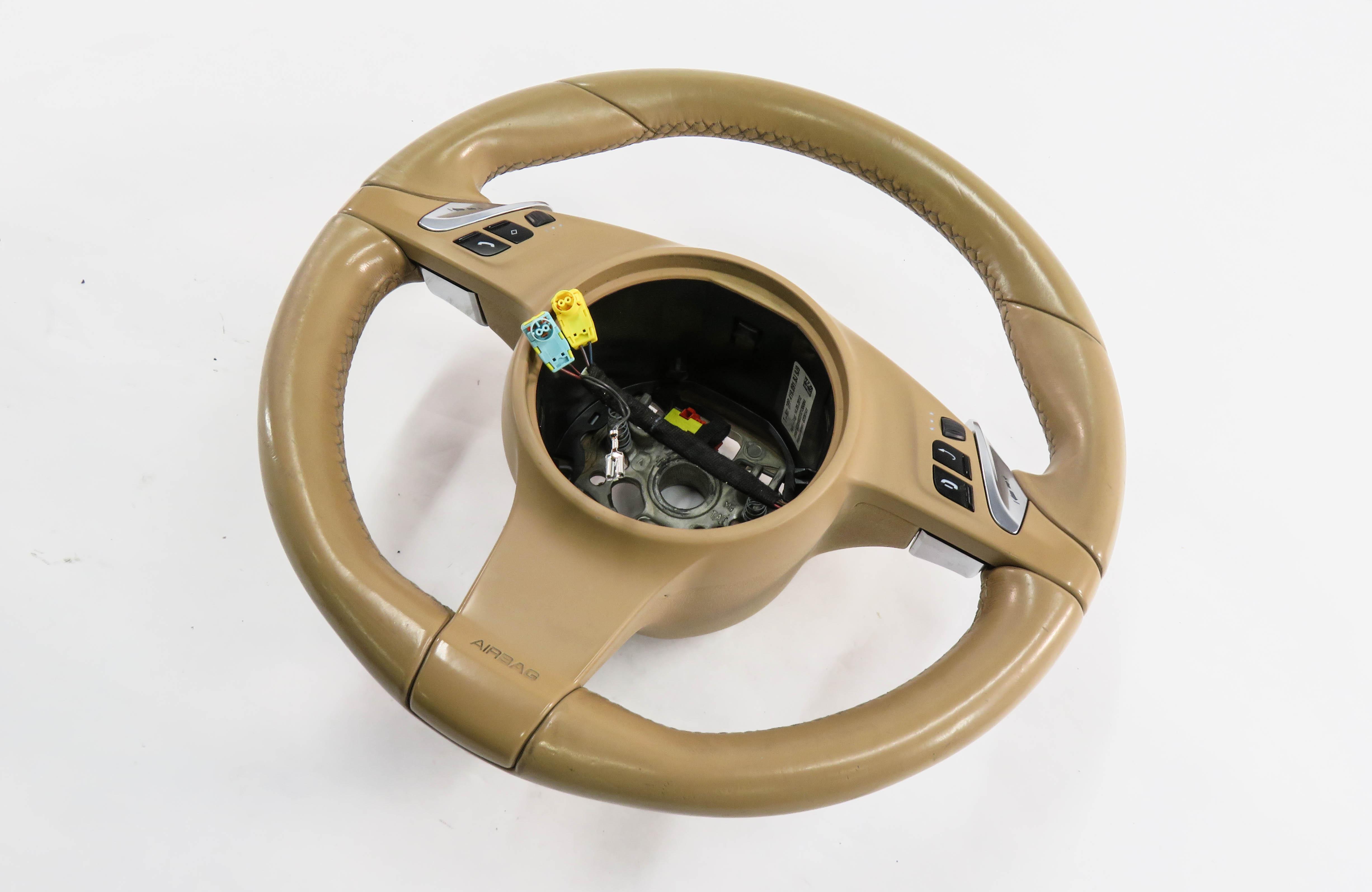 2012 PORSCHE PANAMERA (970 G1) 3-SPOKE STEERING WHEEL w/ SWITCHES (LUXOR BEIGE) — exact item pictured