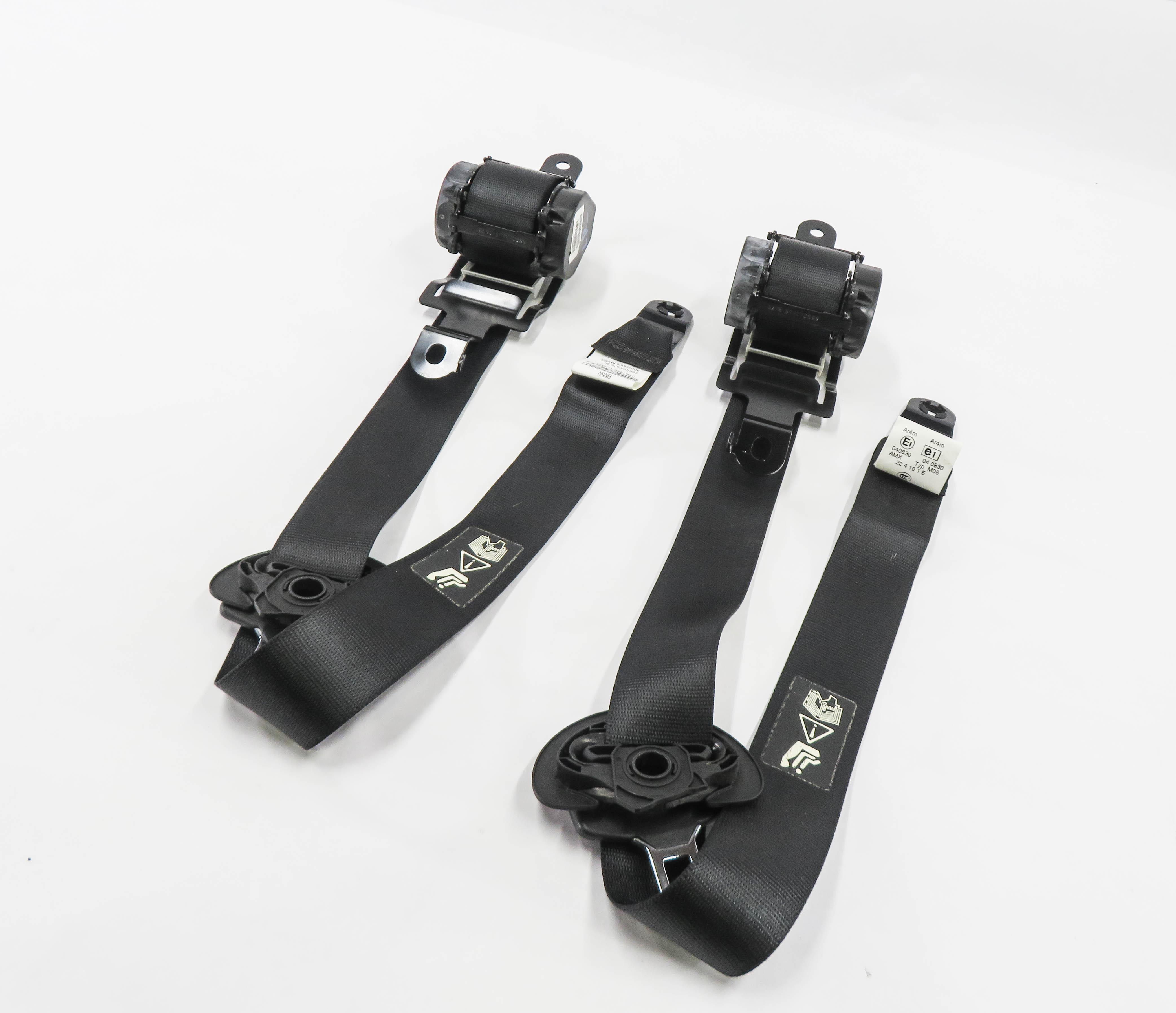 2011 BMW X5M ///M (E70) LEFT & RIGHT REAR 2nd ROW SEATBELT RETRACTOR SET (BLACK) — exact item pictured