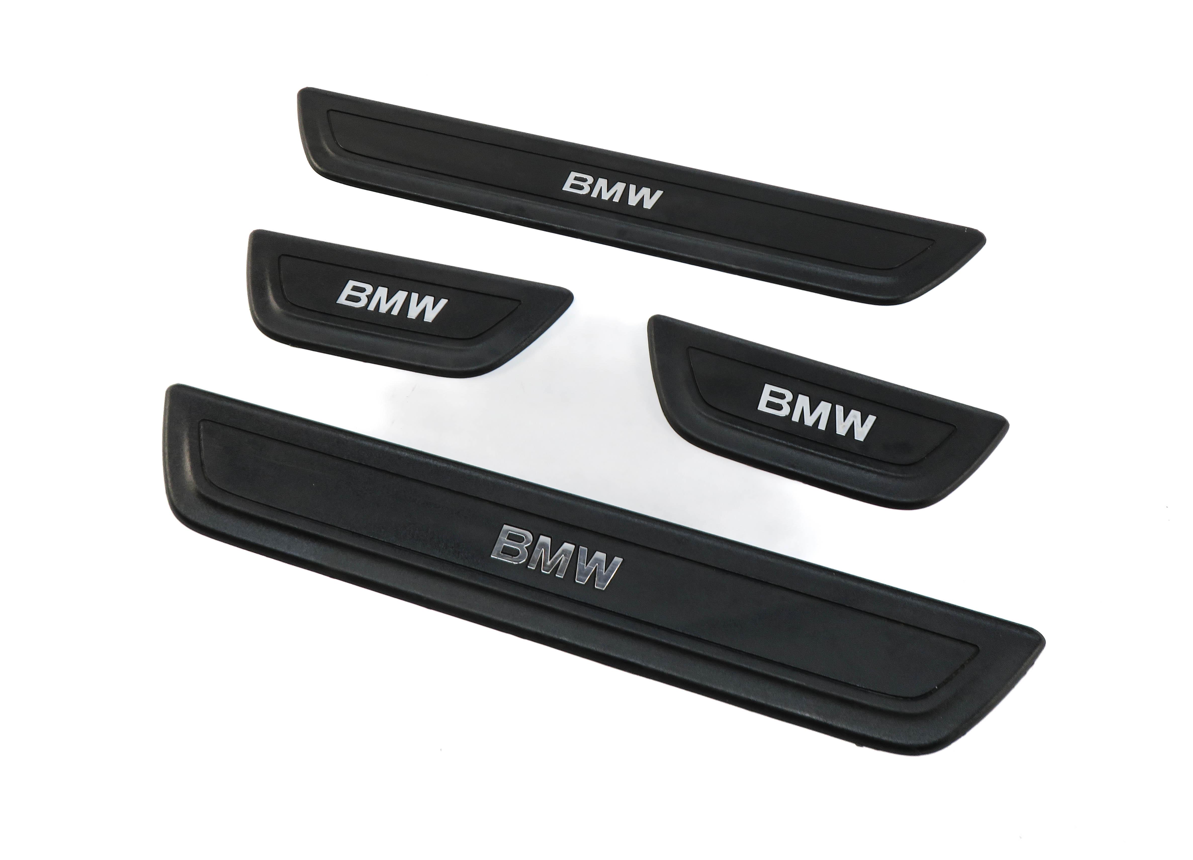 2011 BMW X3 (F25) FRONT REAR LEFT RIGHT DOOR SILL TRIM SET/2 (BLACK & SILVER) — exact item pictured