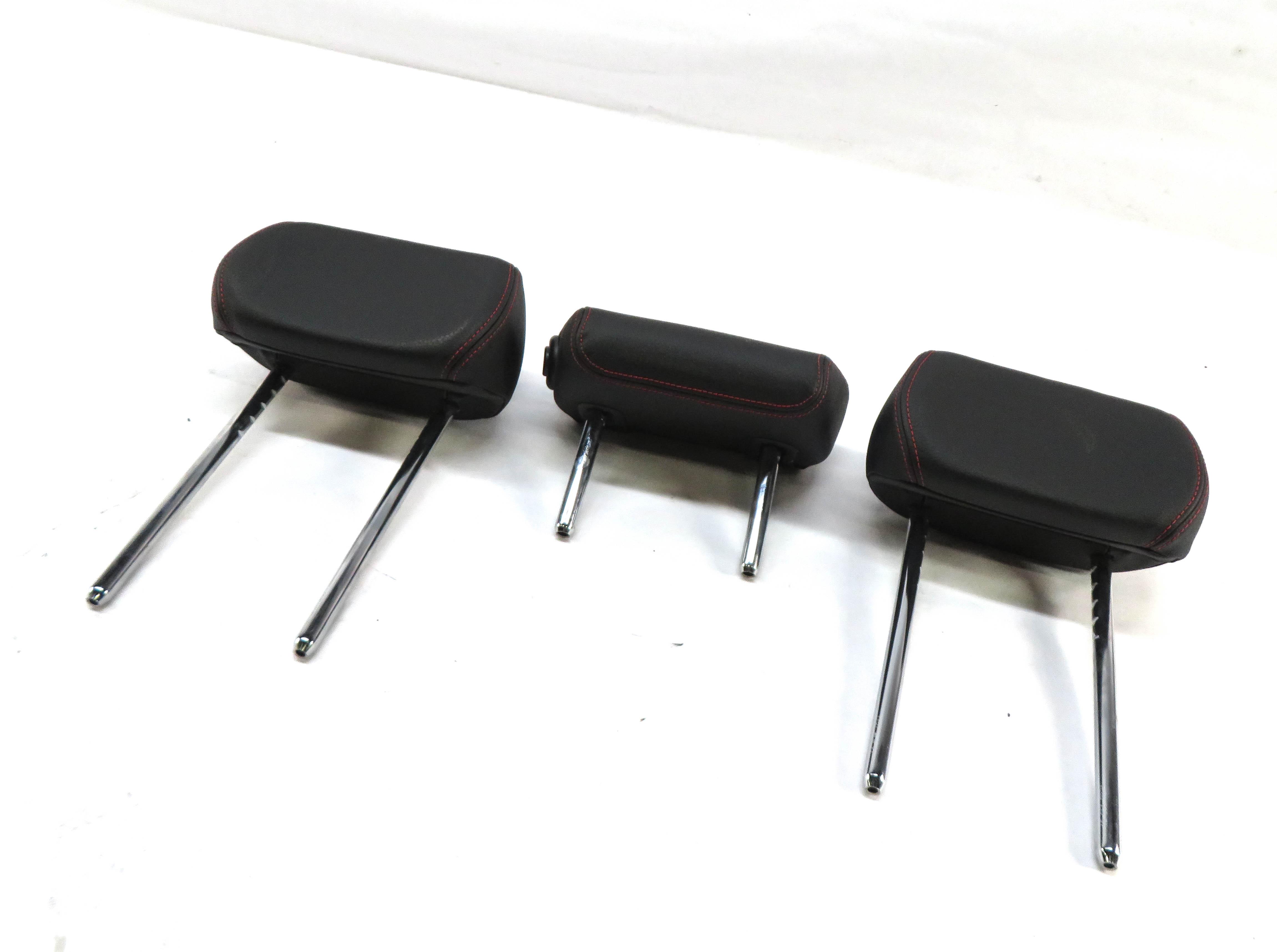 2012 BMW 335i (F30) REAR LEFT RIGHT CENTER HEADREST SET/3 (BLACK w/ RED TRIM) — exact item pictured