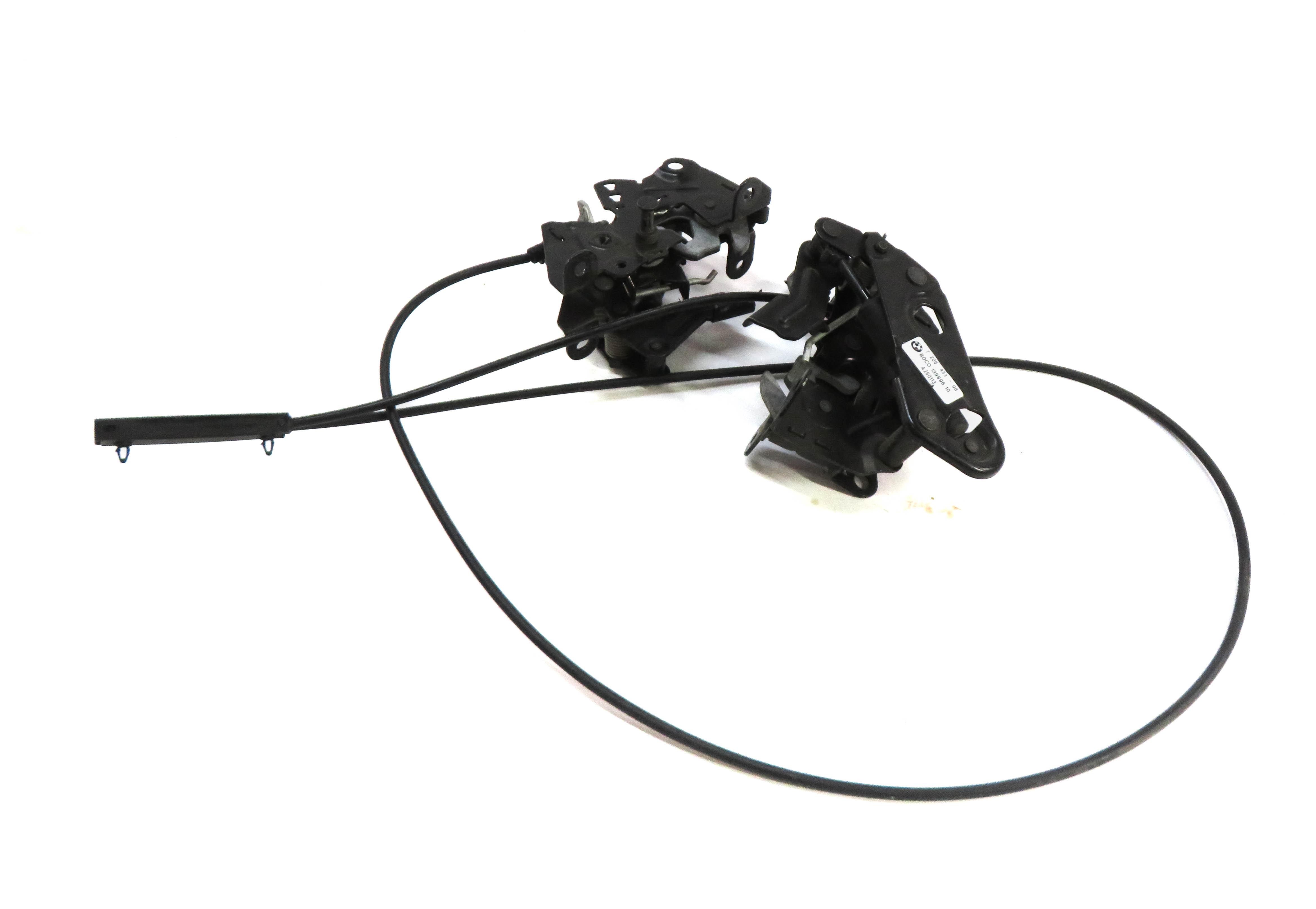 2013 BMW 750i (F01) FRONT LEFT & RIGHT LOWER HOOD LOCK LATCH SET w/ CABLE — exact item pictured