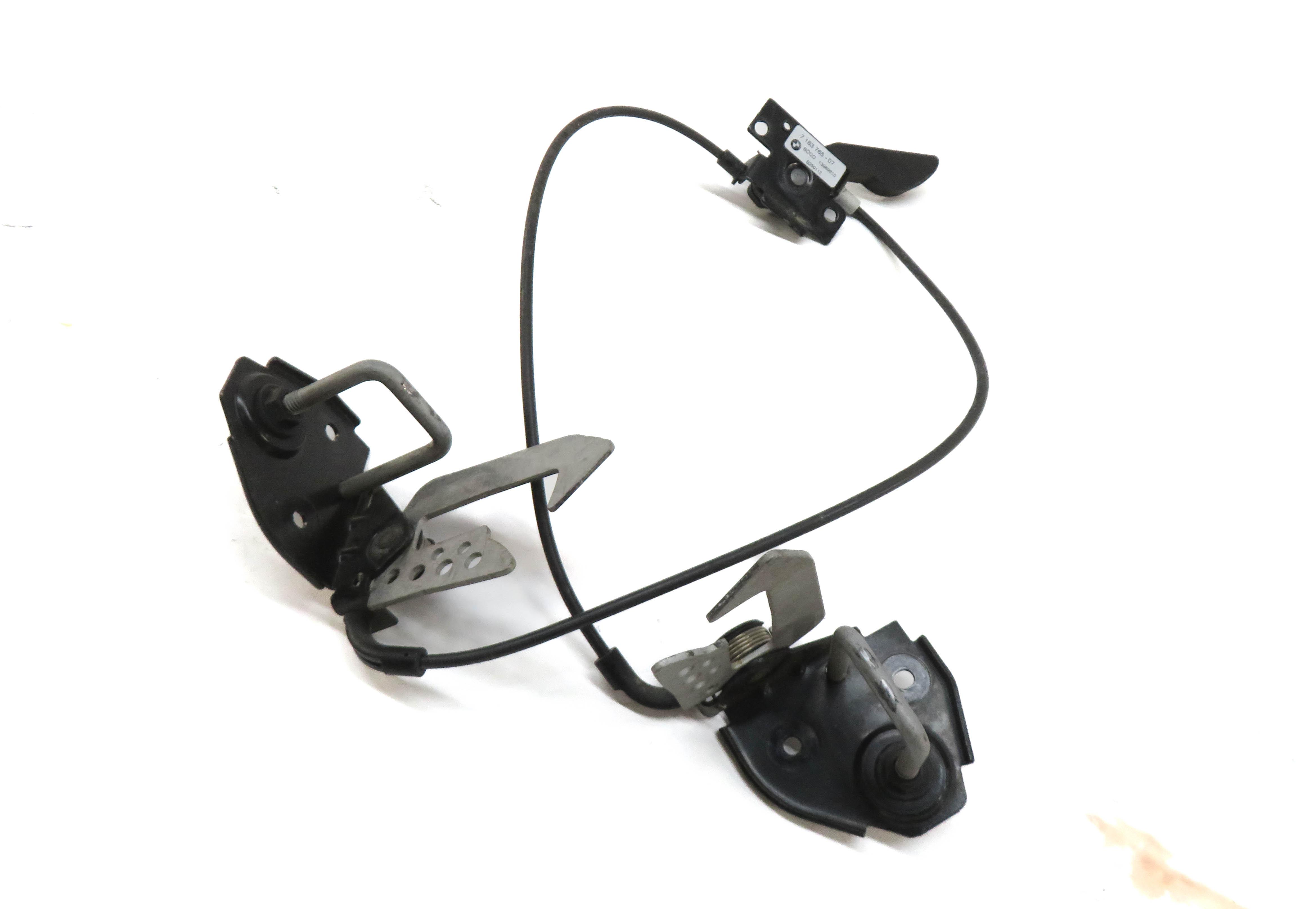 2013 BMW 750i (F01) FRONT HOOD SAFETY LATCH CATCH HOOK SET w/ RELEASE LEVER — exact item pictured