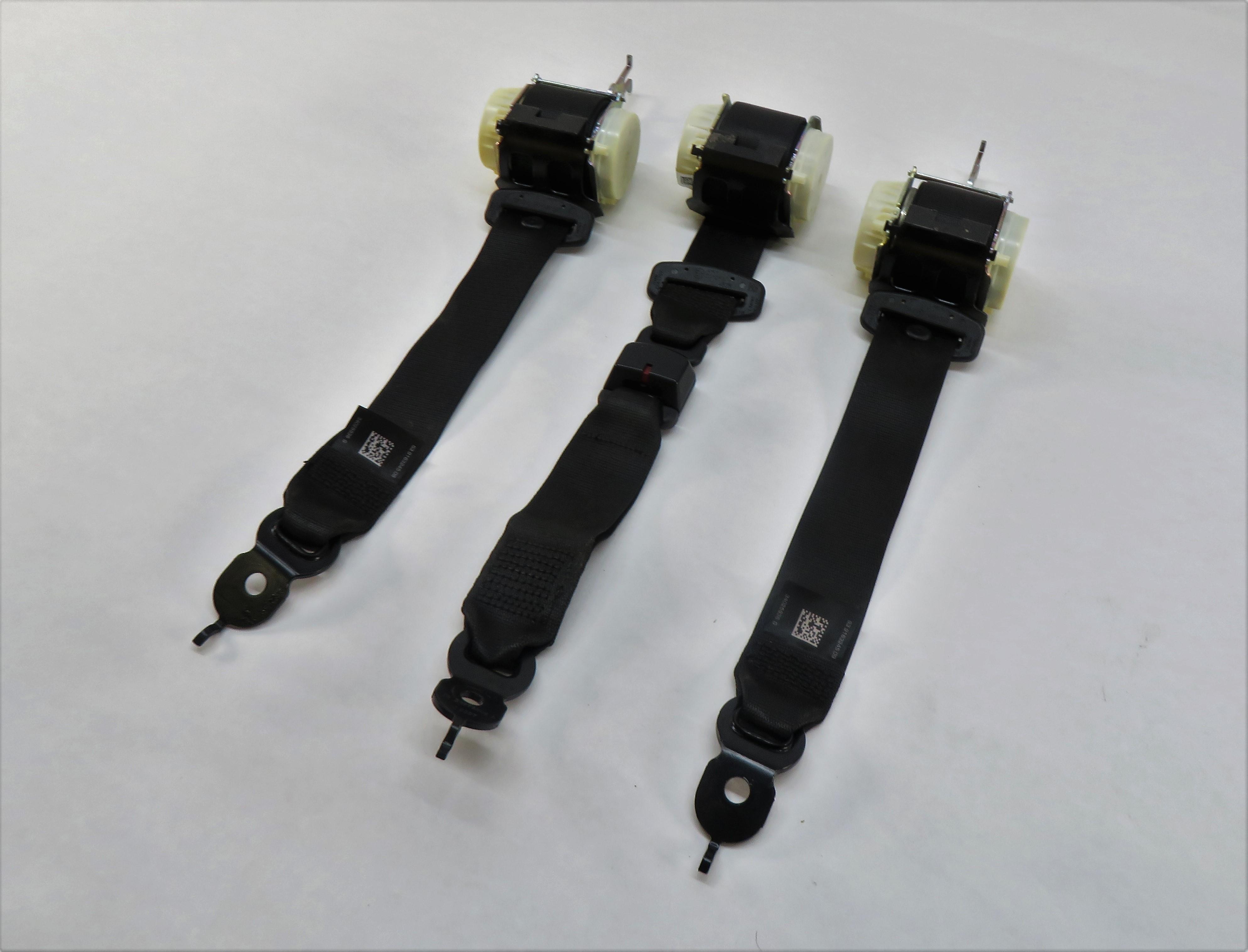 2016 BMW 535i (F10) REAR SEAT LEFT CENTER RIGHT SEATBELT RETRACTOR SET-3 (BLACK) — exact item pictured