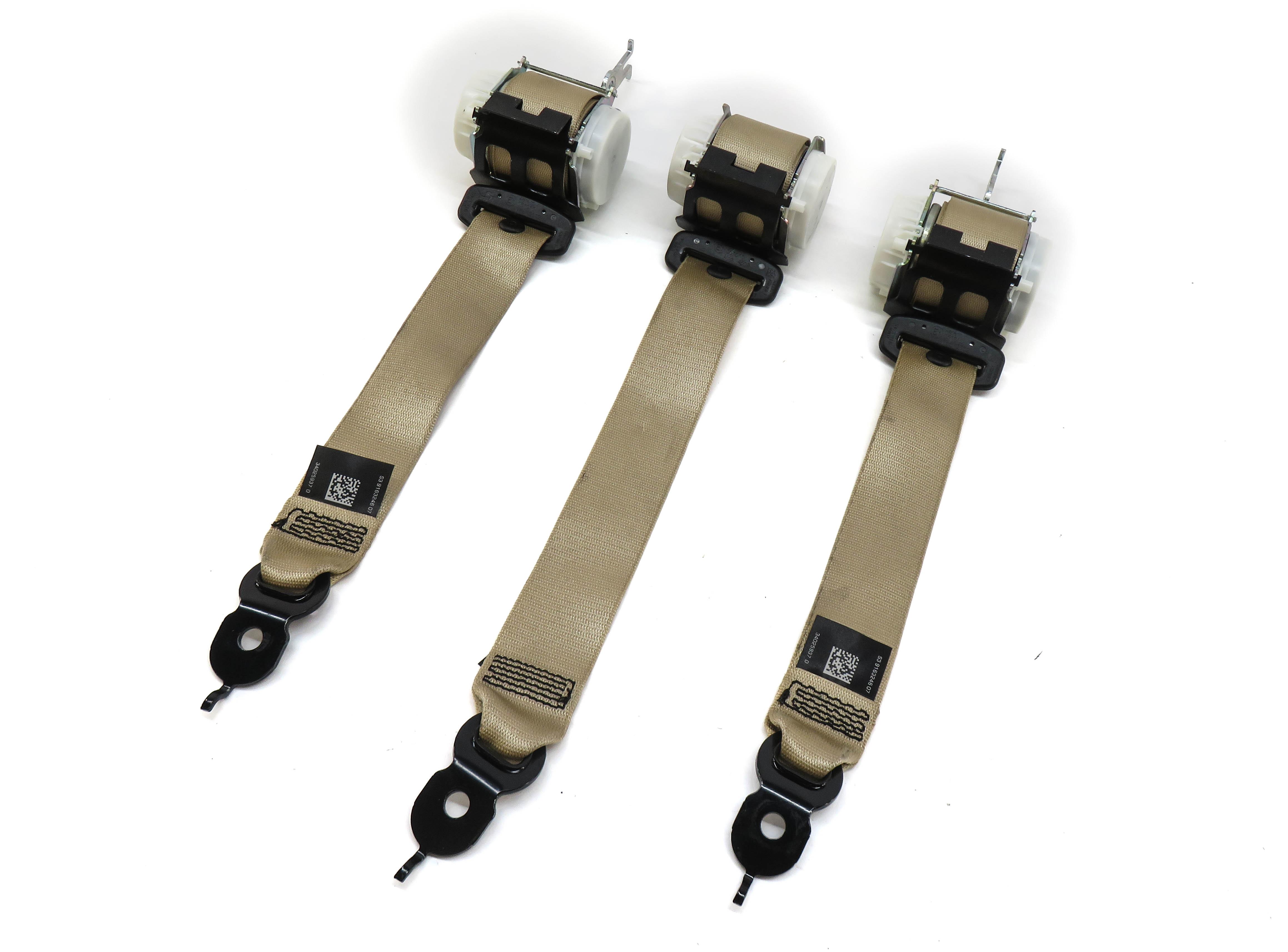 2012 BMW 528i (F10) REAR SEAT LEFT CENTER RIGHT SEATBELT RETRACTOR SET-3 (BEIGE) — exact item pictured