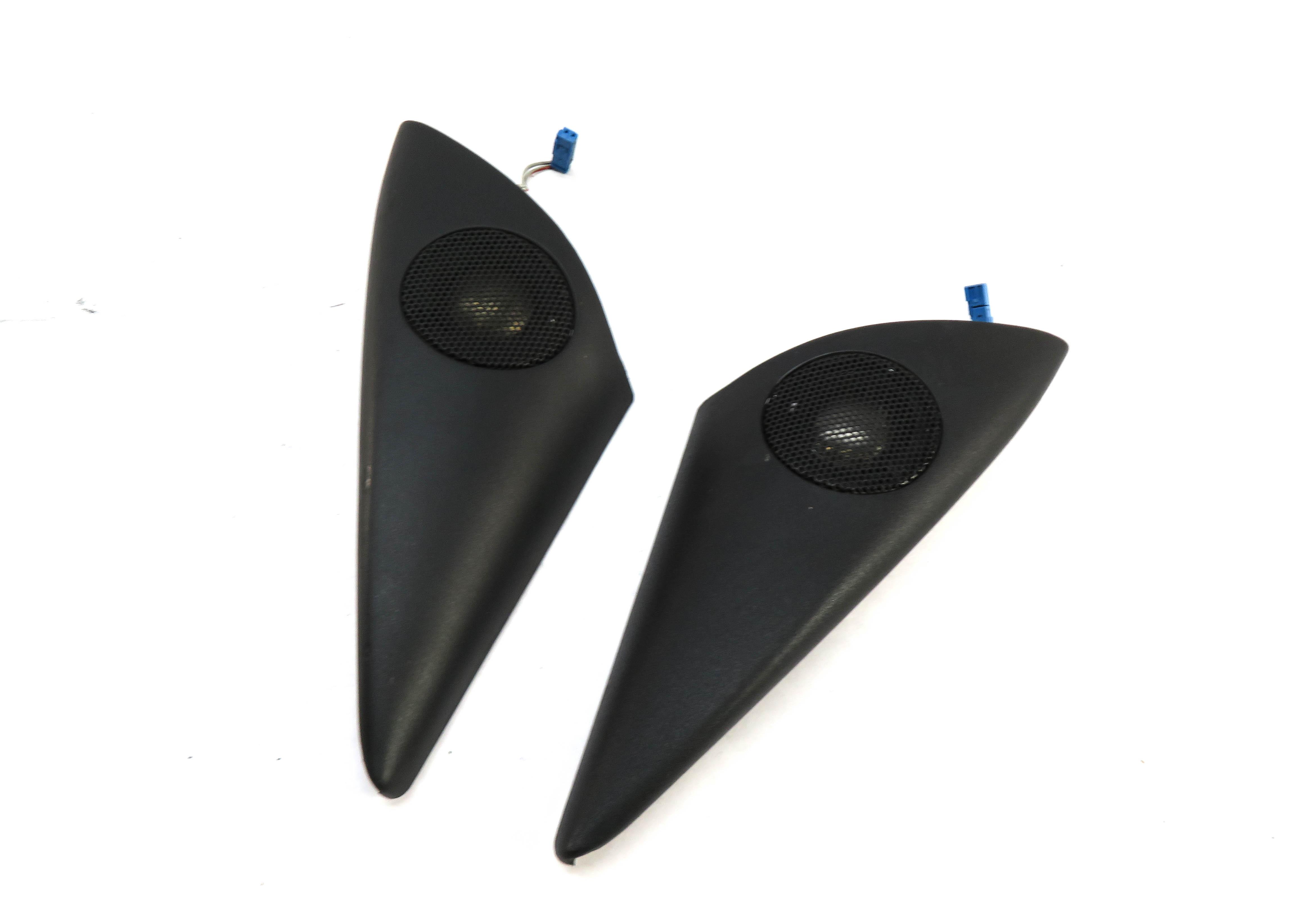 2006 BMW Z4si E85 DOOR UPPER PILLAR TRIANGLE TWEETER SPEAKER SET/2 w/ TRIM BLACK — exact item pictured