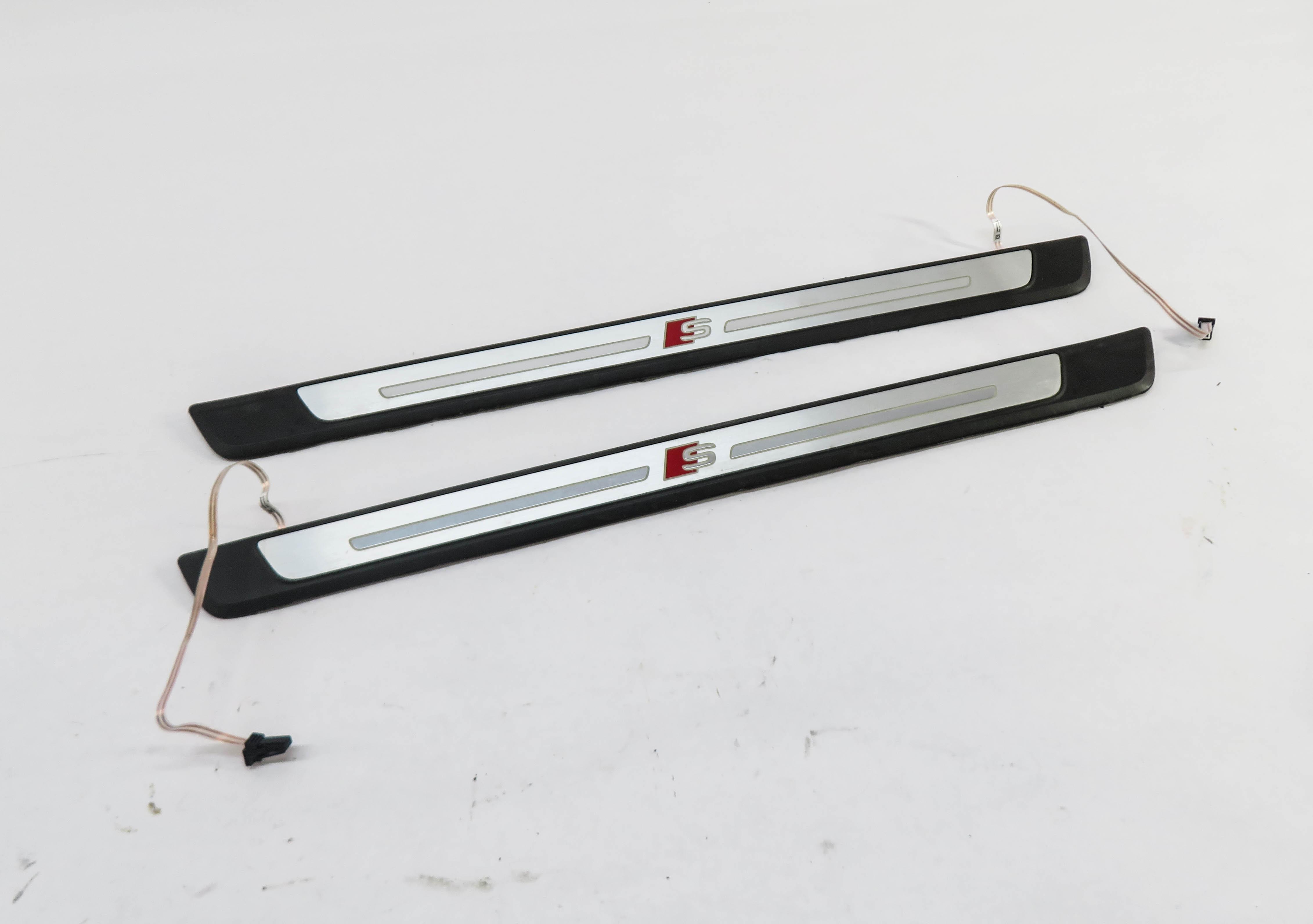 2017 AUDI A4 (B9 8W) FRONT LEFT & RIGHT DOOR SILL TRIM SET-2 (LIGHTED) — exact item pictured