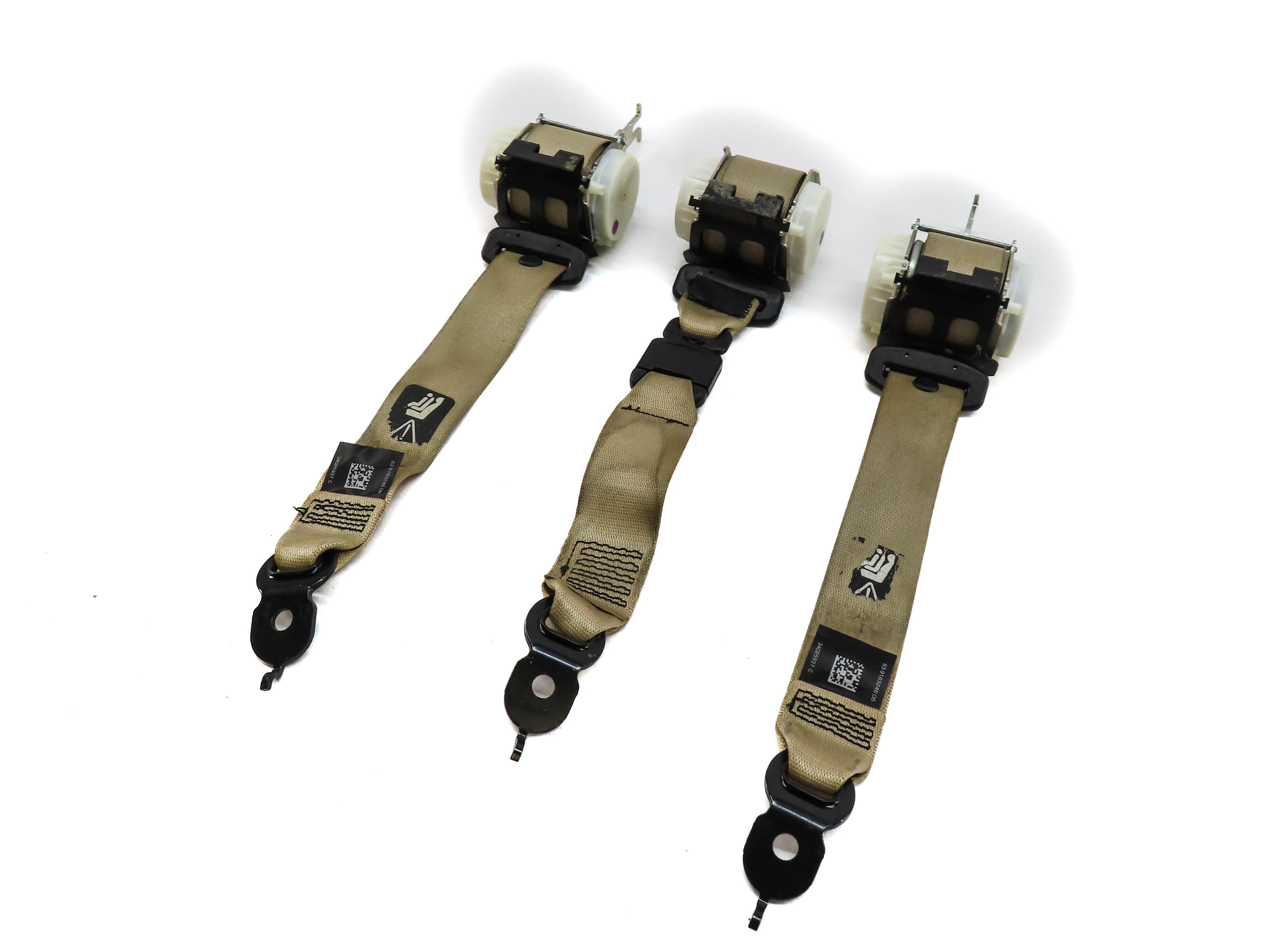 2011 BMW 535i (F10) REAR SEAT LEFT CENTER RIGHT SEATBELT RETRACTOR SET (BEIGE) — exact item pictured