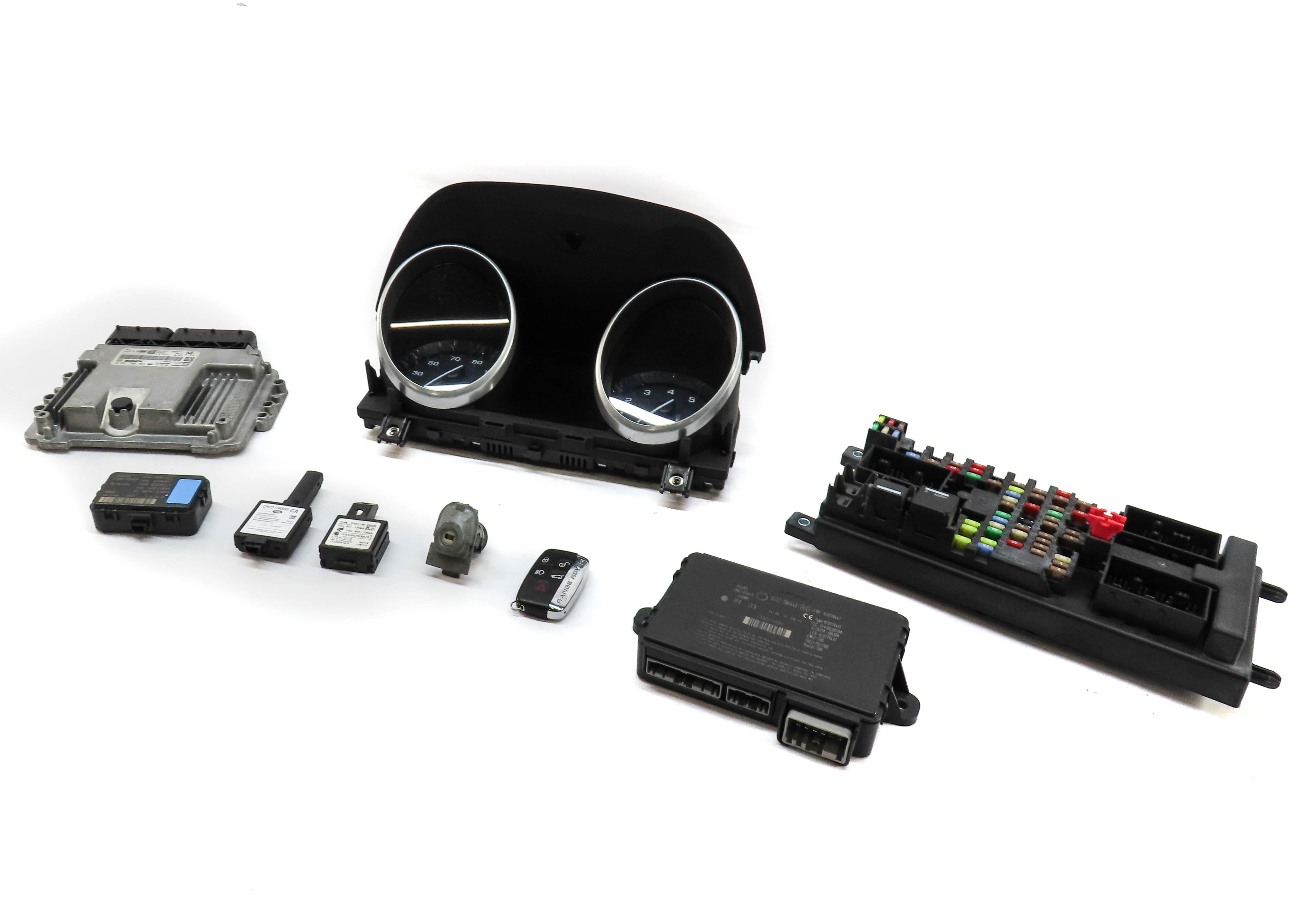 2012 LAND RANGE ROVER EVOQUE 2.0T ECM BCM FUSE SPEEDOMETER ENGINE MODULE KEY SET — exact item pictured