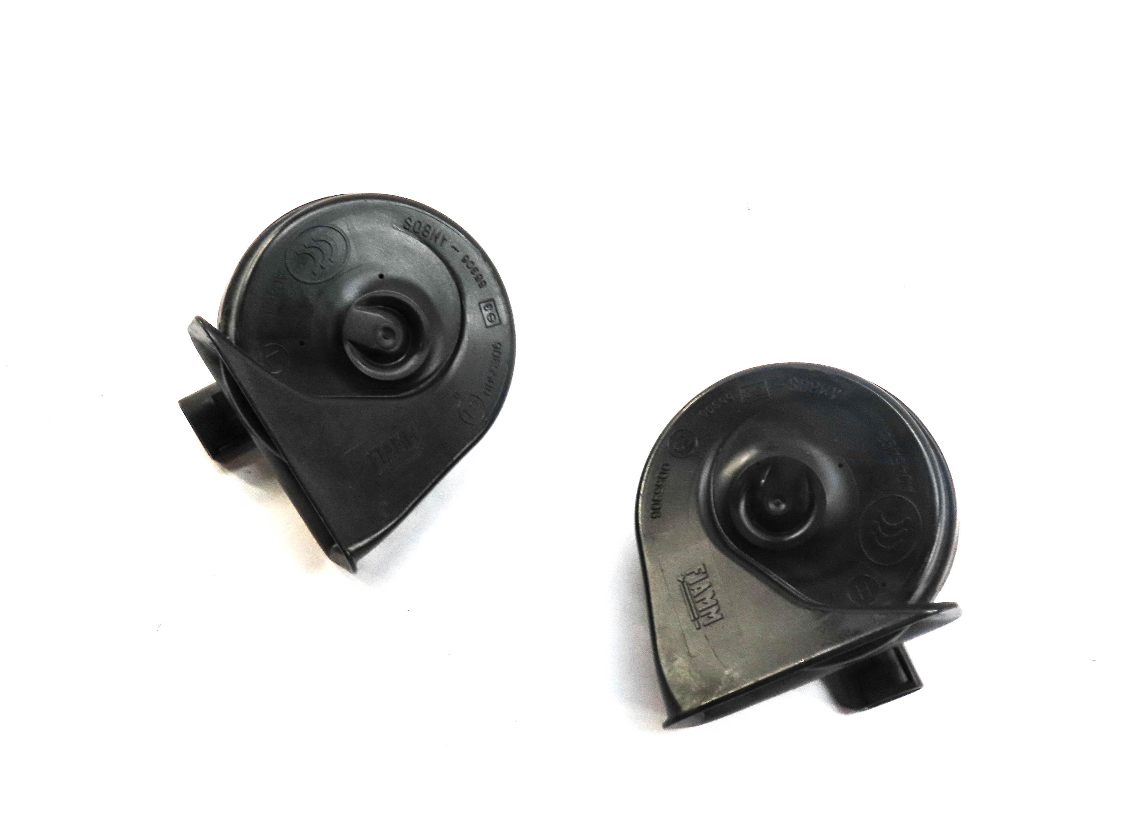 2007-2011 BMW X5 X6 (E70 E71 E72) HIGH & LOW TONE NOTE EMERGENCY SAFETY HORN SET — exact item pictured