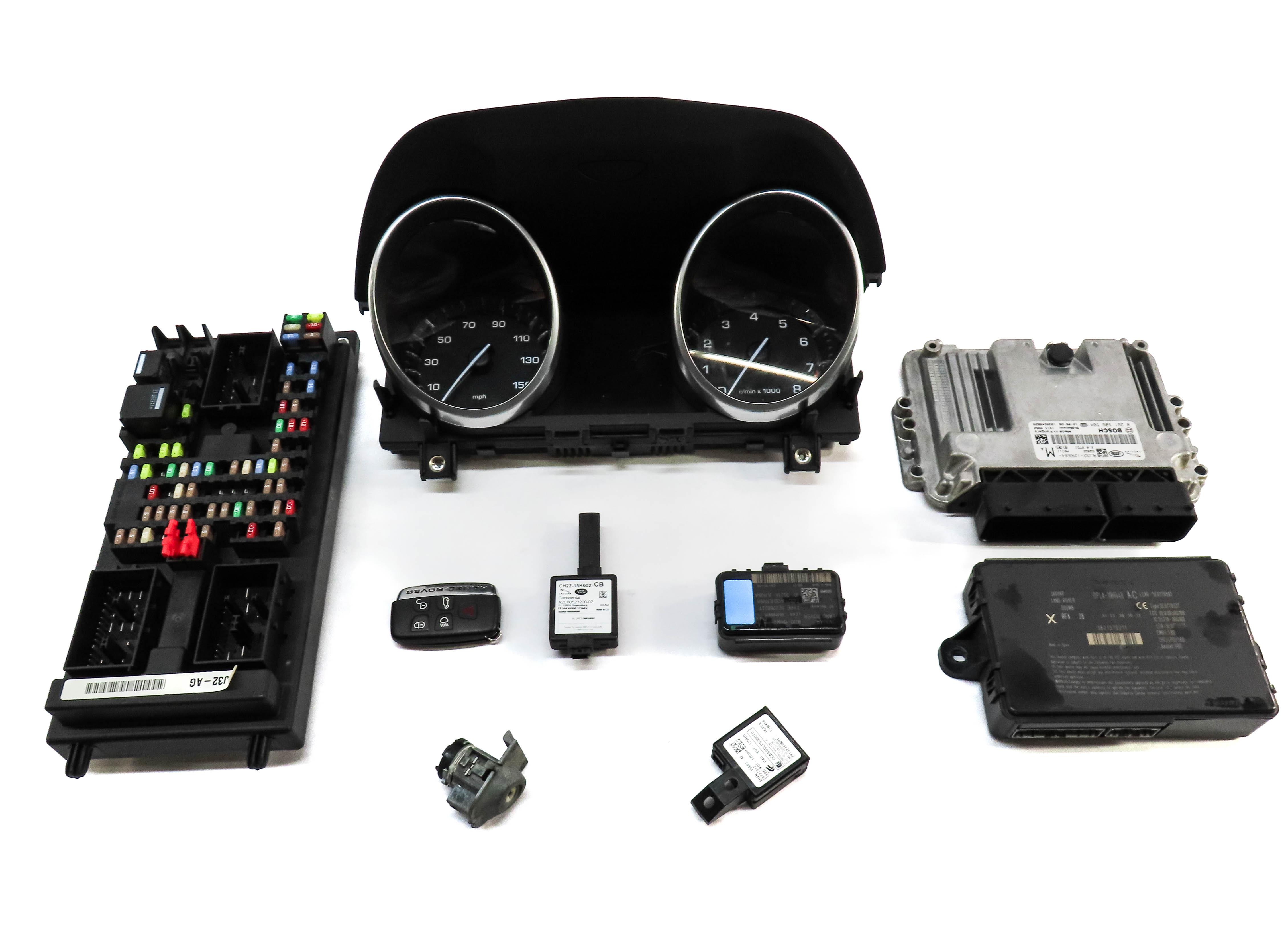 12-13 RANGE ROVER EVOQUE (L538) 2.0L TURBO ENGINE ECM IMMOBILIZER MODULE KEY SET — exact item pictured