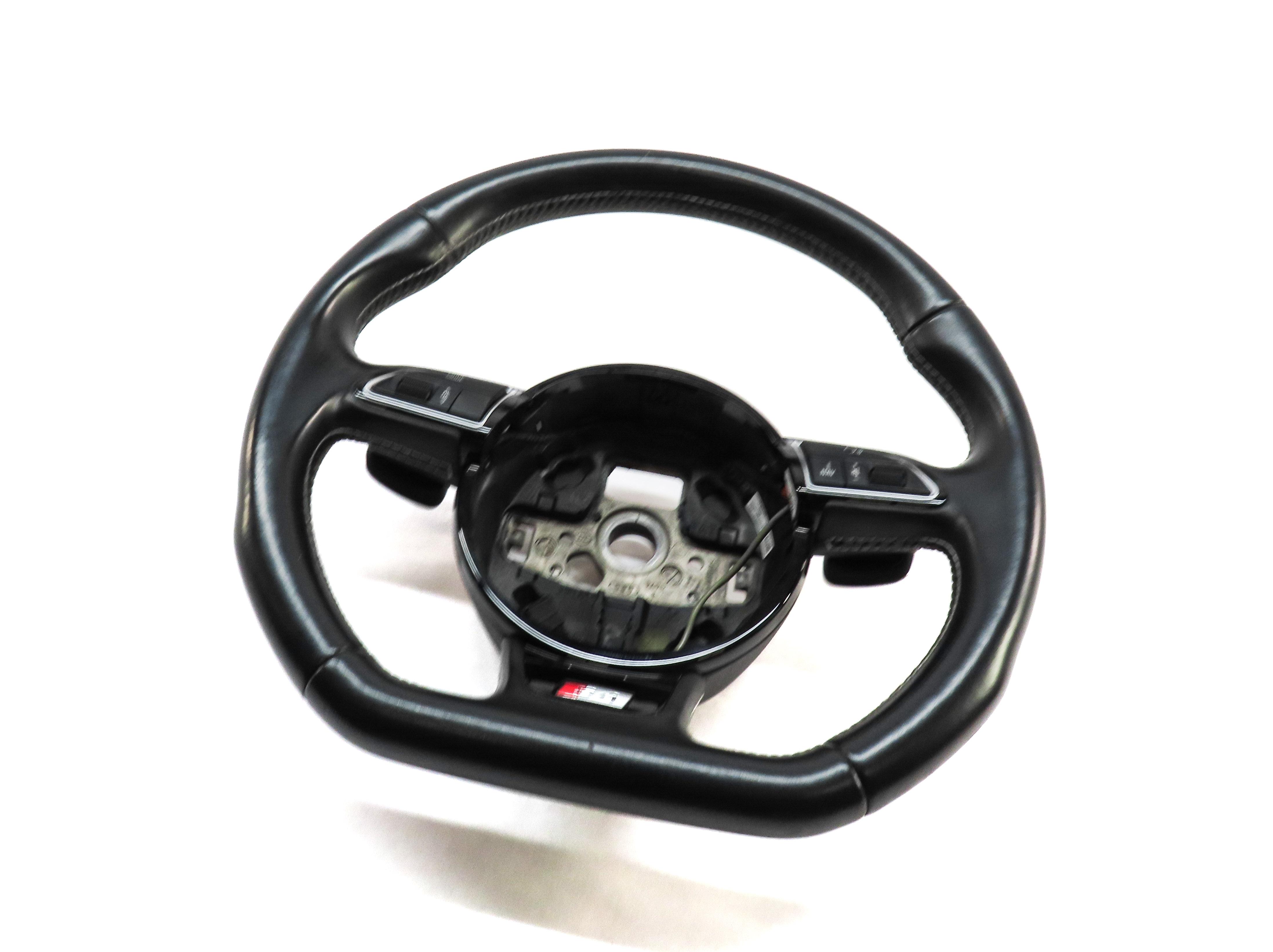 14-16 AUDI S4 B8 8K 3 SPOKE FLAT BOTTOM STEERING WHEEL w/ SWITCHES PADDLES BLACK — exact item pictured