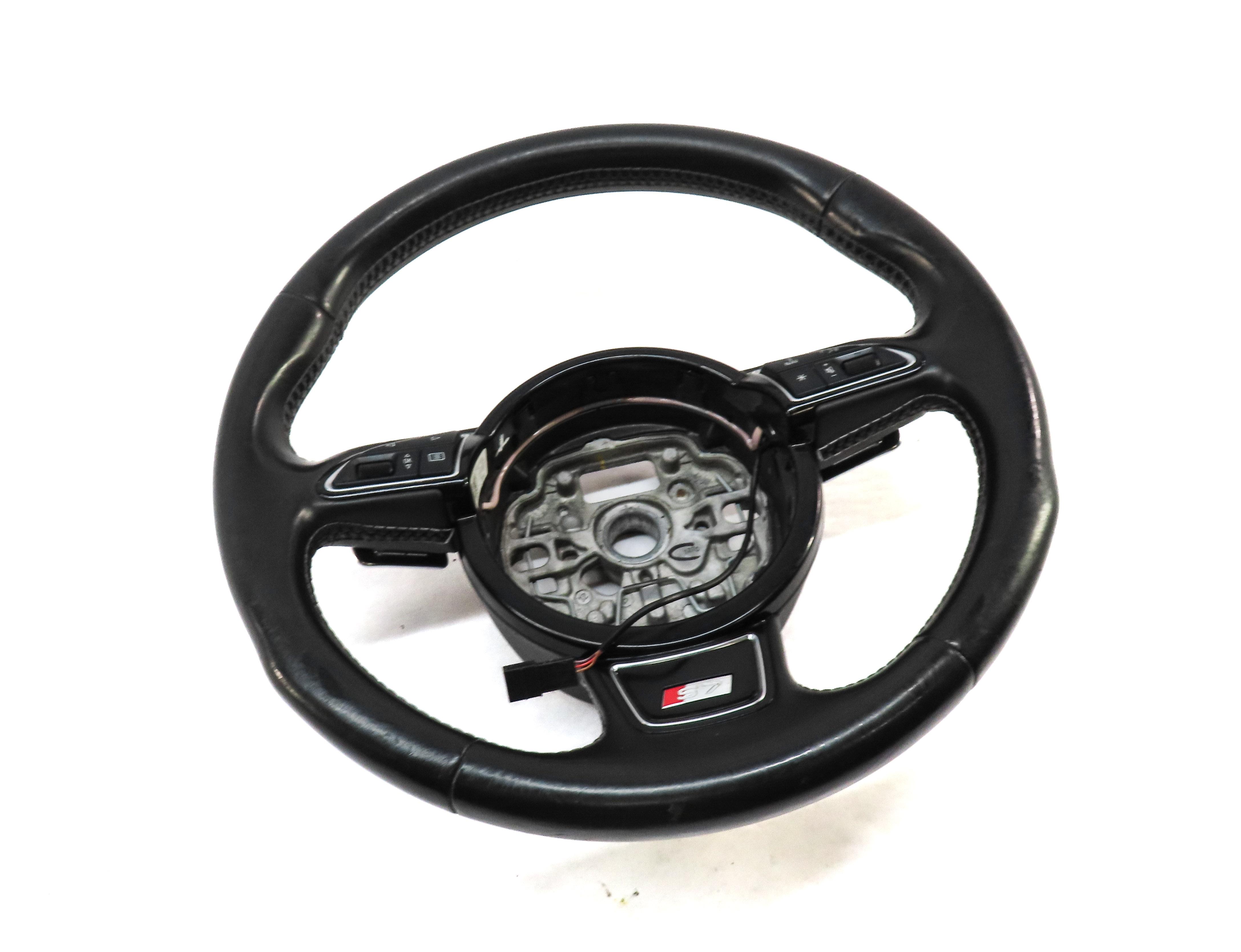 13-15 AUDI A7 S7 (C7) 3 SPOKE SPORT STEERING WHEEL w/ S7 EMBLEM SWITCHES PADDLES — exact item pictured