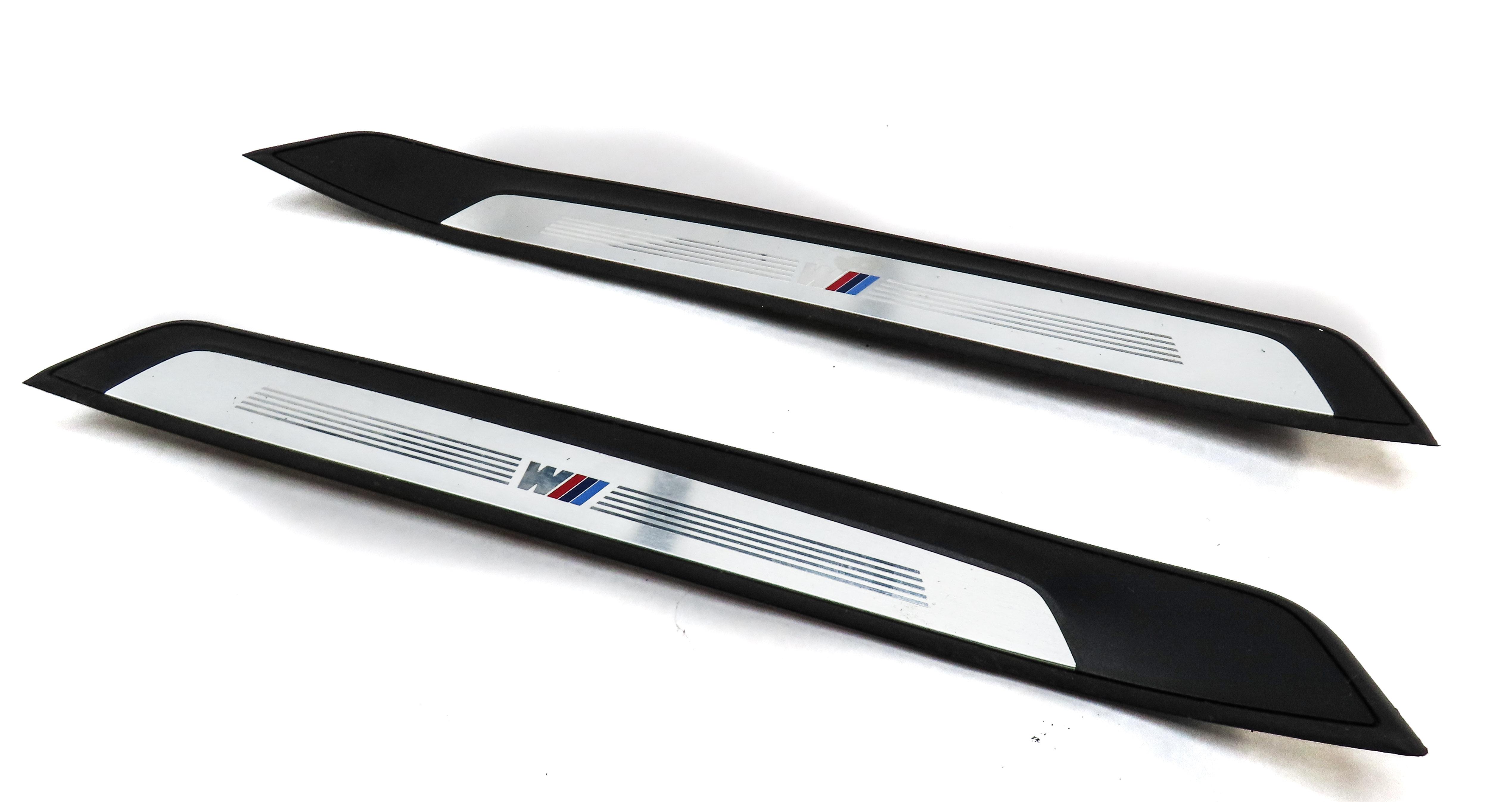 2015 BMW X1 (E84) FRONT LEFT & RIGHT ///M DOOR SILL SCUFF PLATE SET 2 (SILVER) — exact item pictured