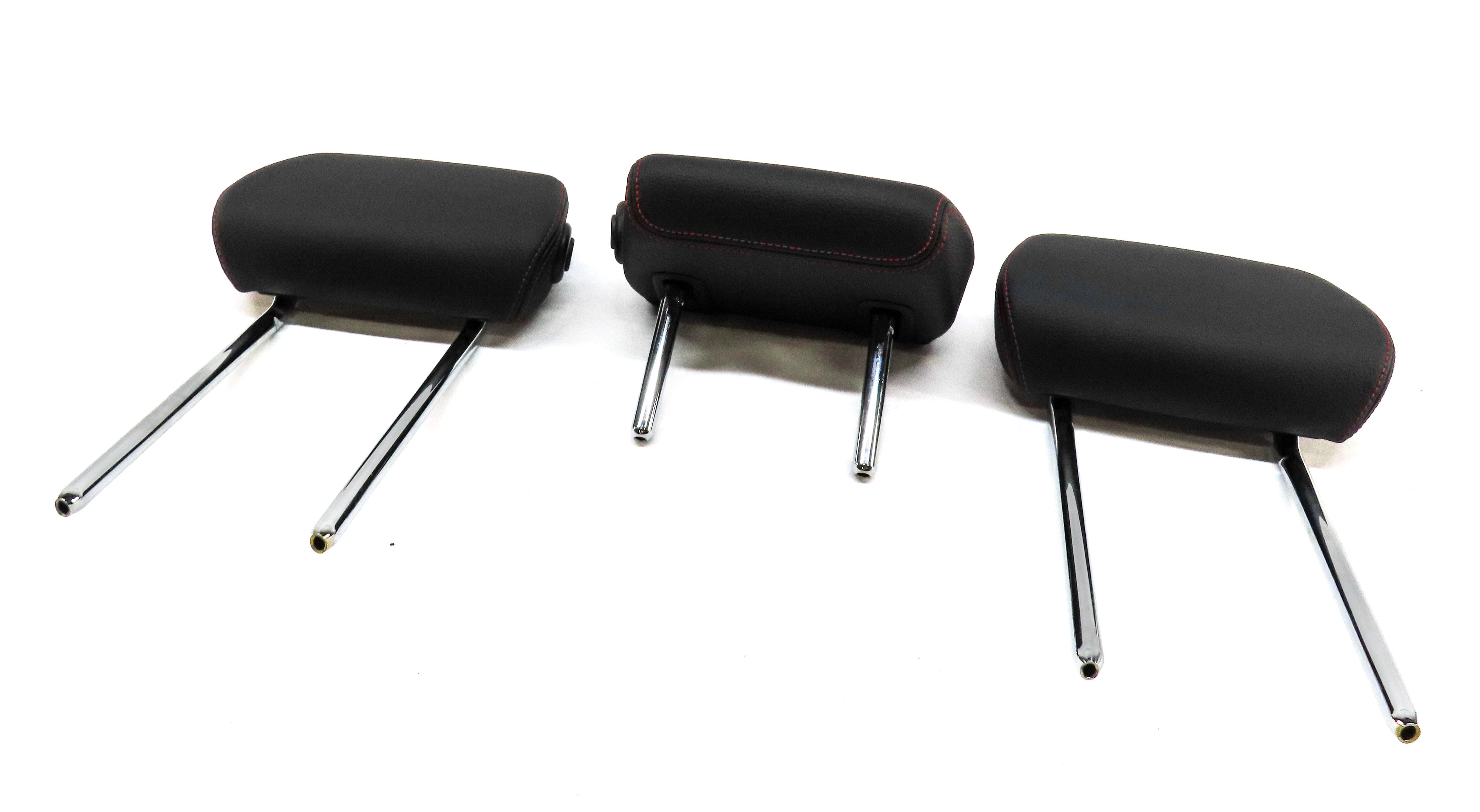 14-19 BMW 3 GT SERIES F34 REAR LEFT RIGHT CENTER HEADREST SET BLACK & RED STITCH — exact item pictured