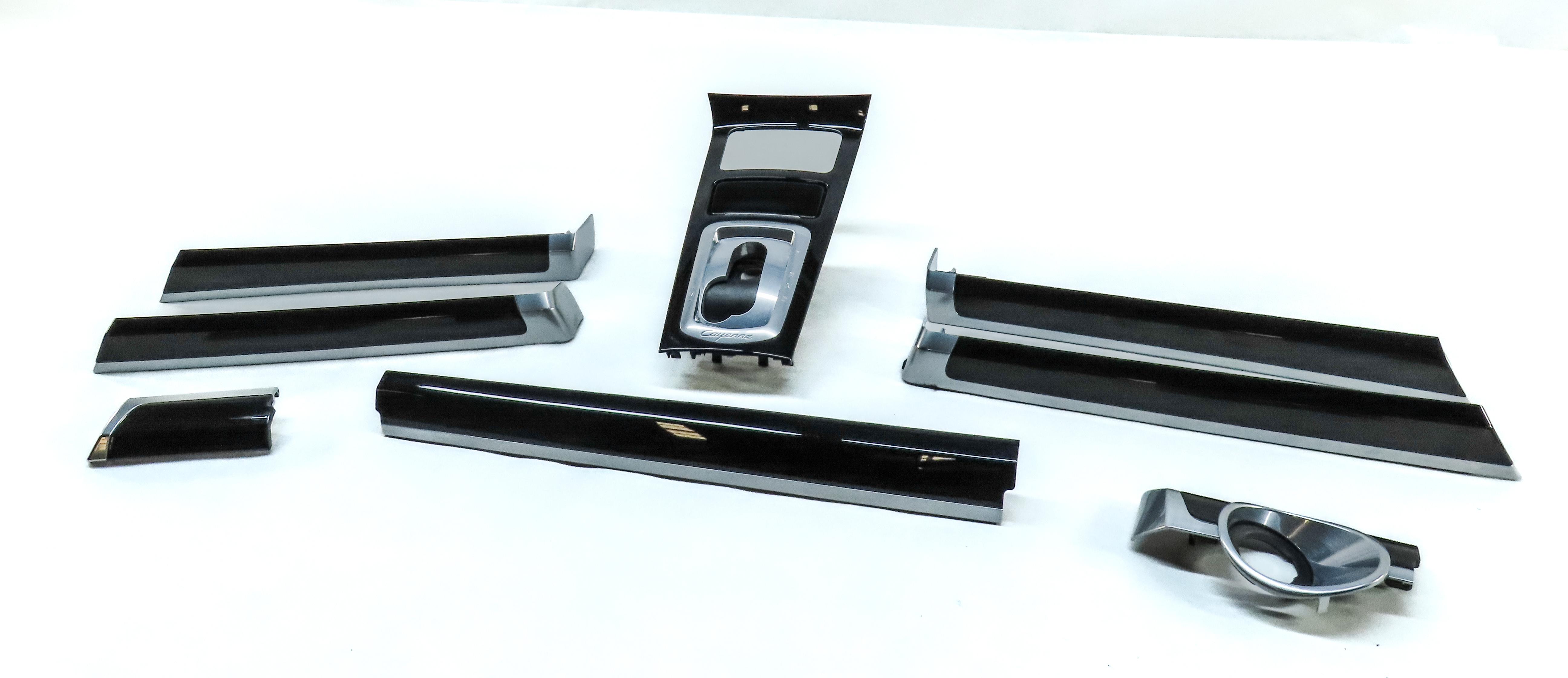 2011 PORSCHE CAYENNE (958) FRONT REAR LEFT RIGHT PIANO BLACK WOOD TRIM SET 8 — exact item pictured