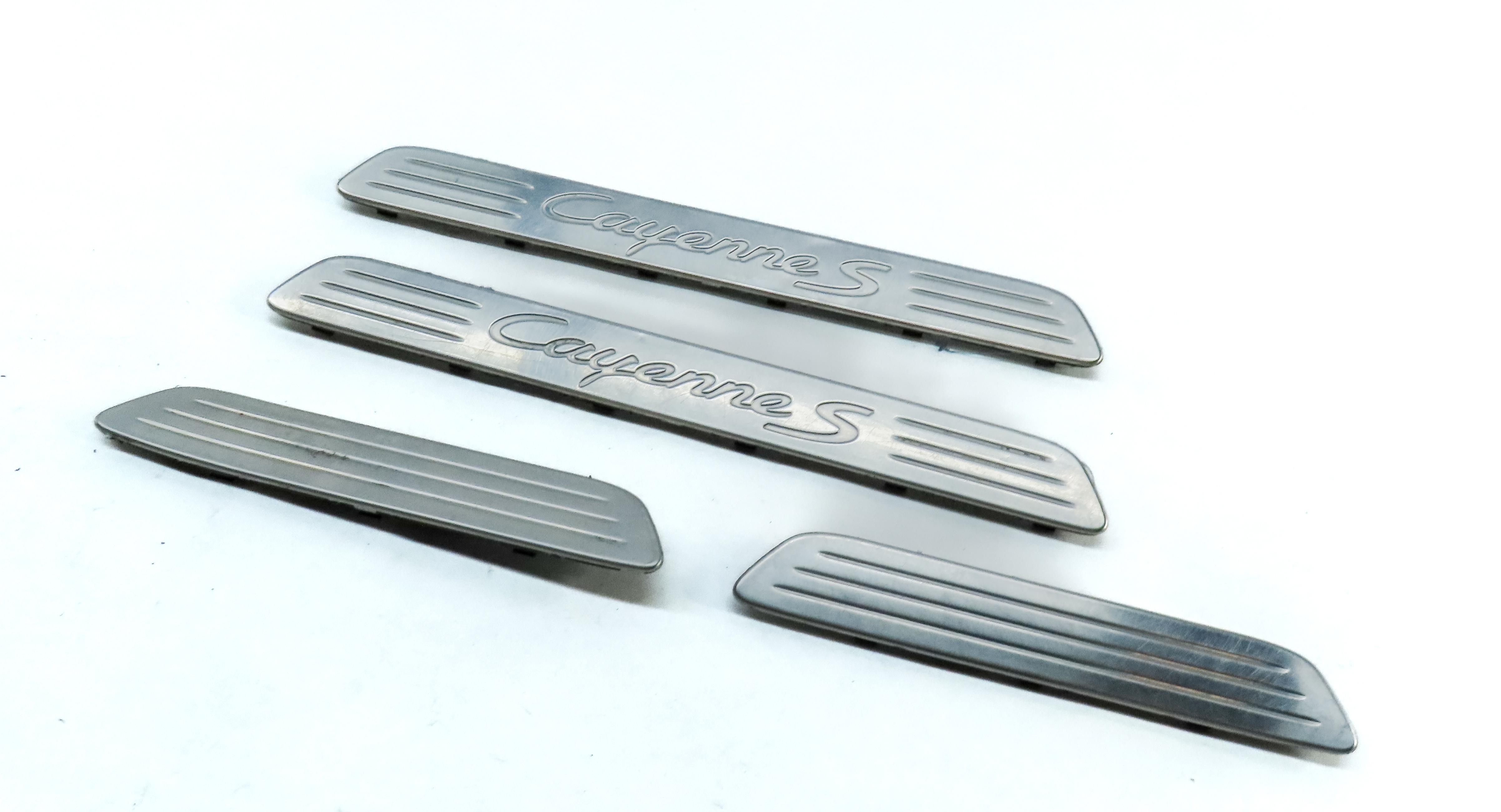 2011 PORSCHE CAYENNE (958) FRONT REAR LEFT RIGHT DOOR SILL TRIM SET 4 (SILVER) — exact item pictured