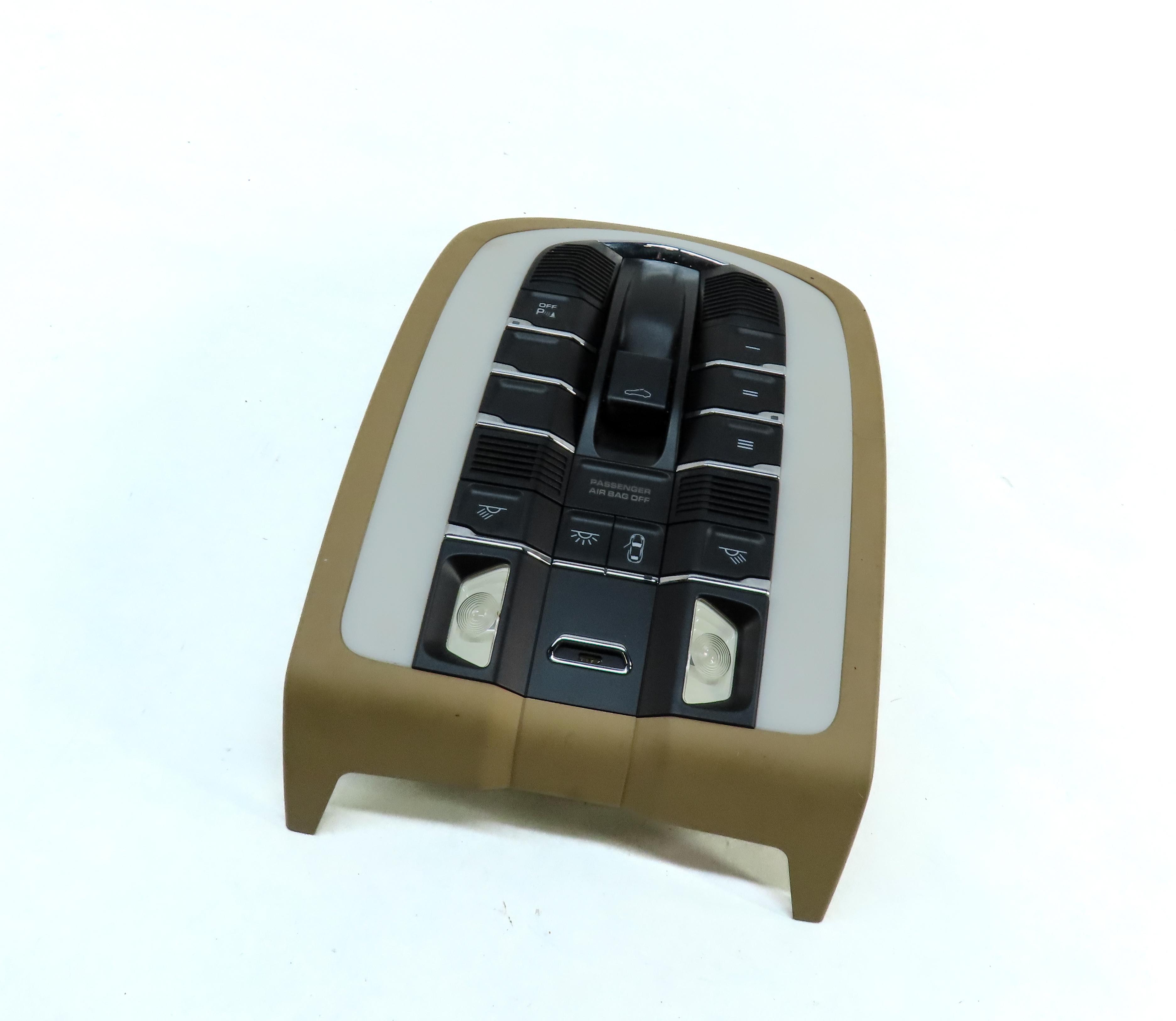 2011 PORSCHE CAYENNE (958) FRONT MAP READING DOME LIGHT (BEIGE) & SWITCH BUTTONS — exact item pictured
