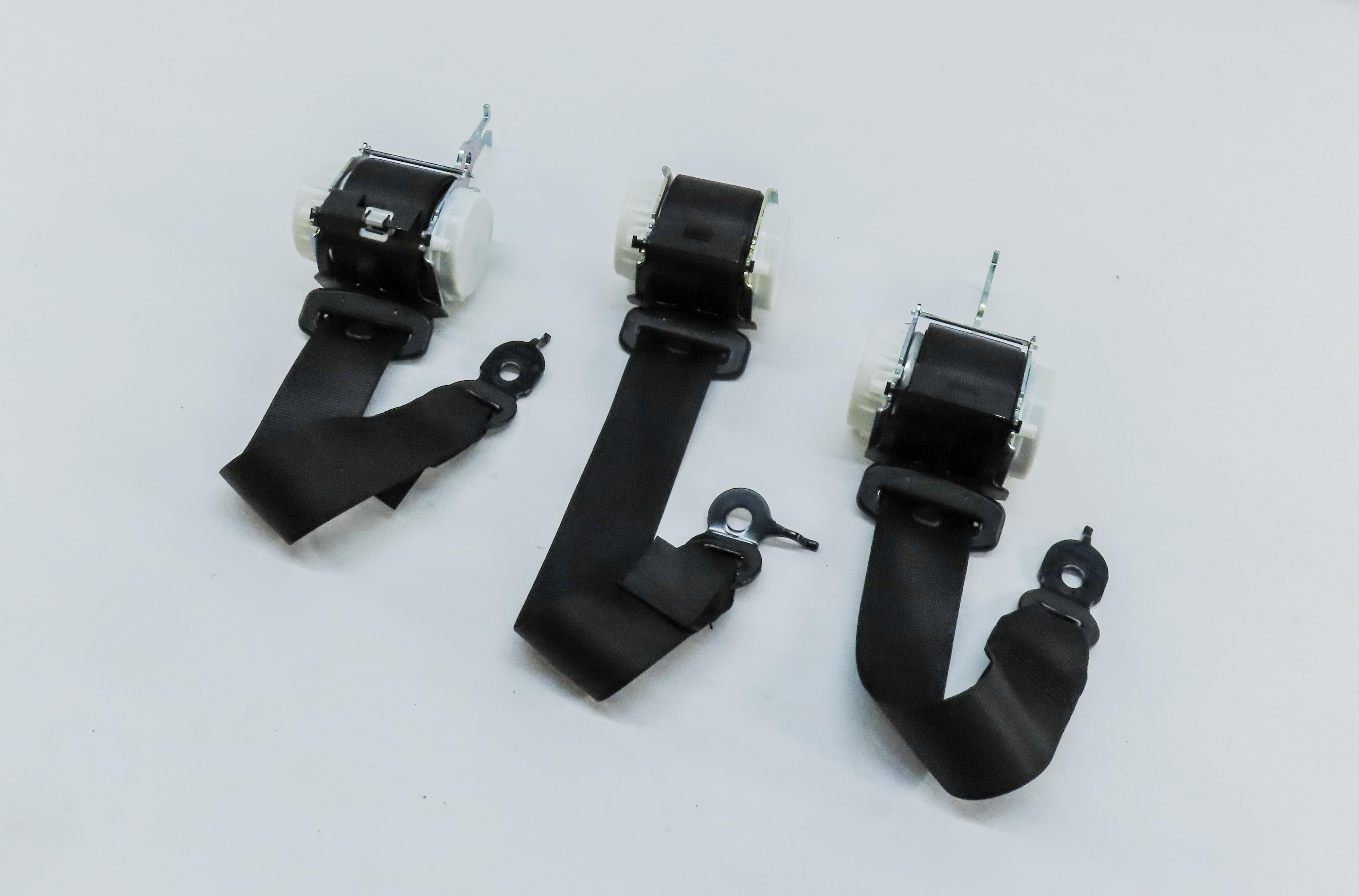 2015 BMW 750Li (F01) REAR LEFT RIGHT & CENTER SEATBELT RETRACTOR SET 3 (BLACK) — exact item pictured