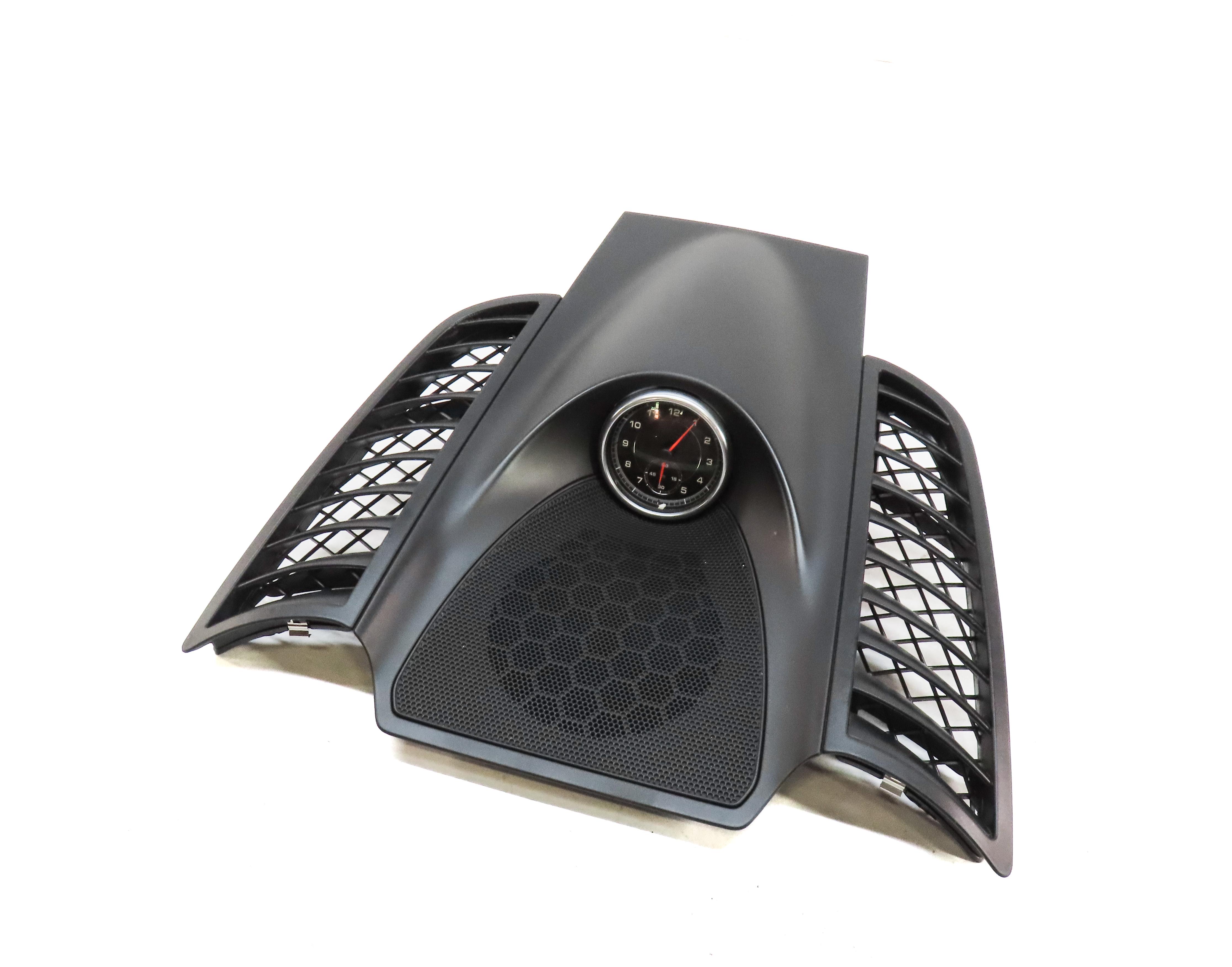 2014 PORSCHE CAYENNE HYBRID (958) CENTER DASH SPEAKER GRILLE w/ CLOCK (BLACK) — exact item pictured