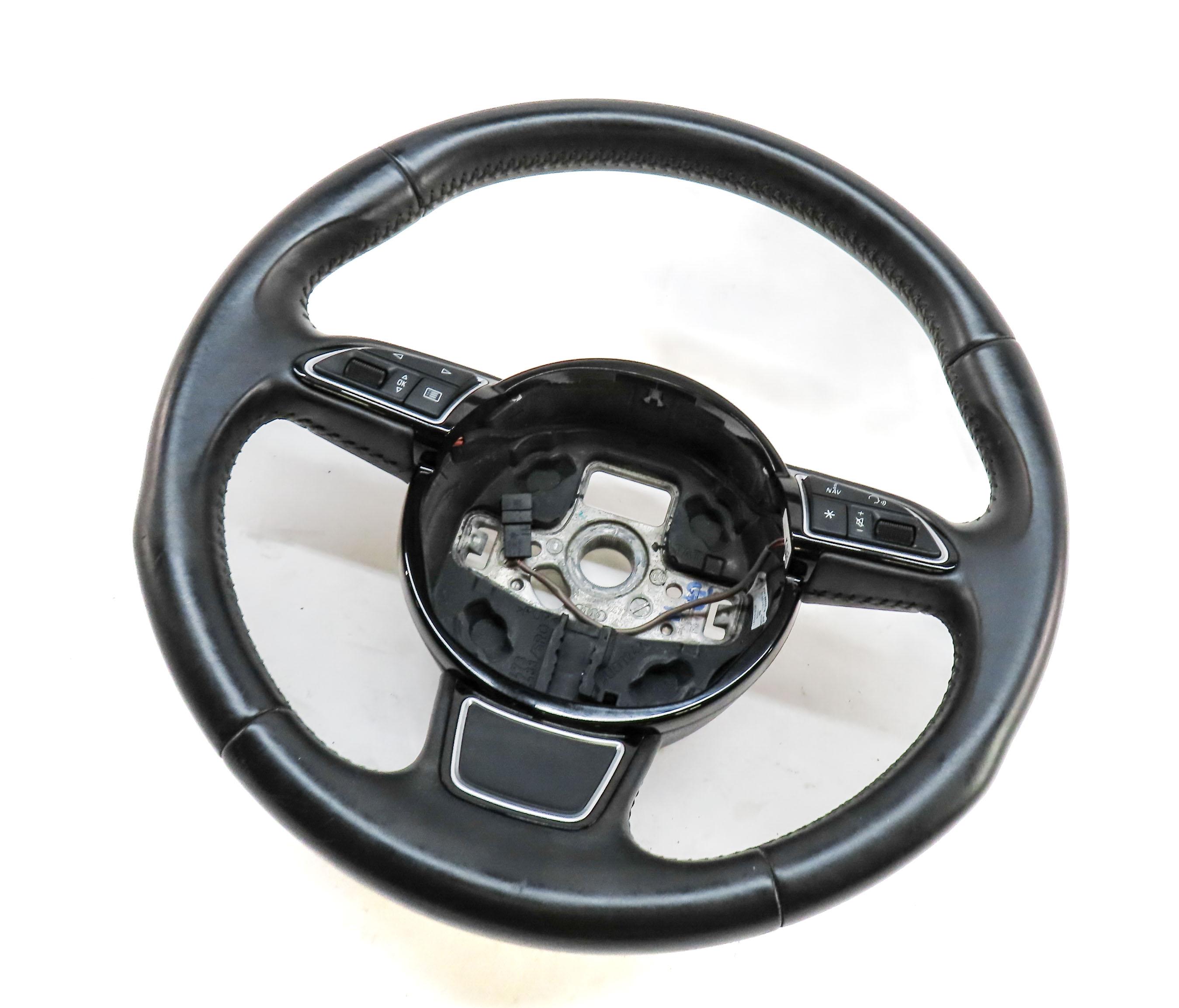 15-16 AUDI A3 (8V) LEFT DRIVER 3-SPOKE SPORT STEERING WHEEL w/ SWITCHES (BLACK) — exact item pictured