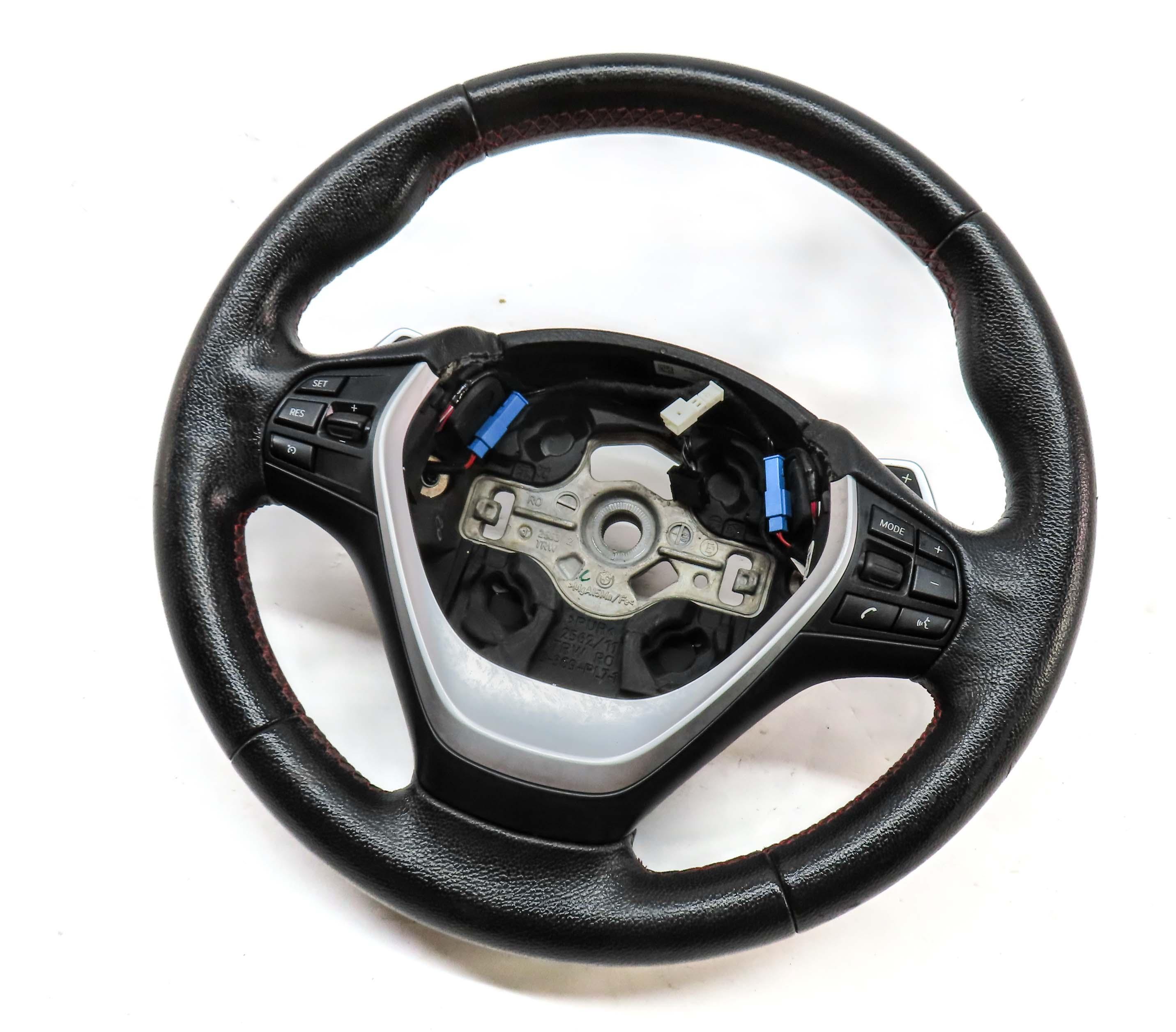 13-18 BMW 3 4 SERIES F30 F32 3 SPOKE STEERING WHEEL w/ SWITCHES PADDLES (BLACK) — exact item pictured