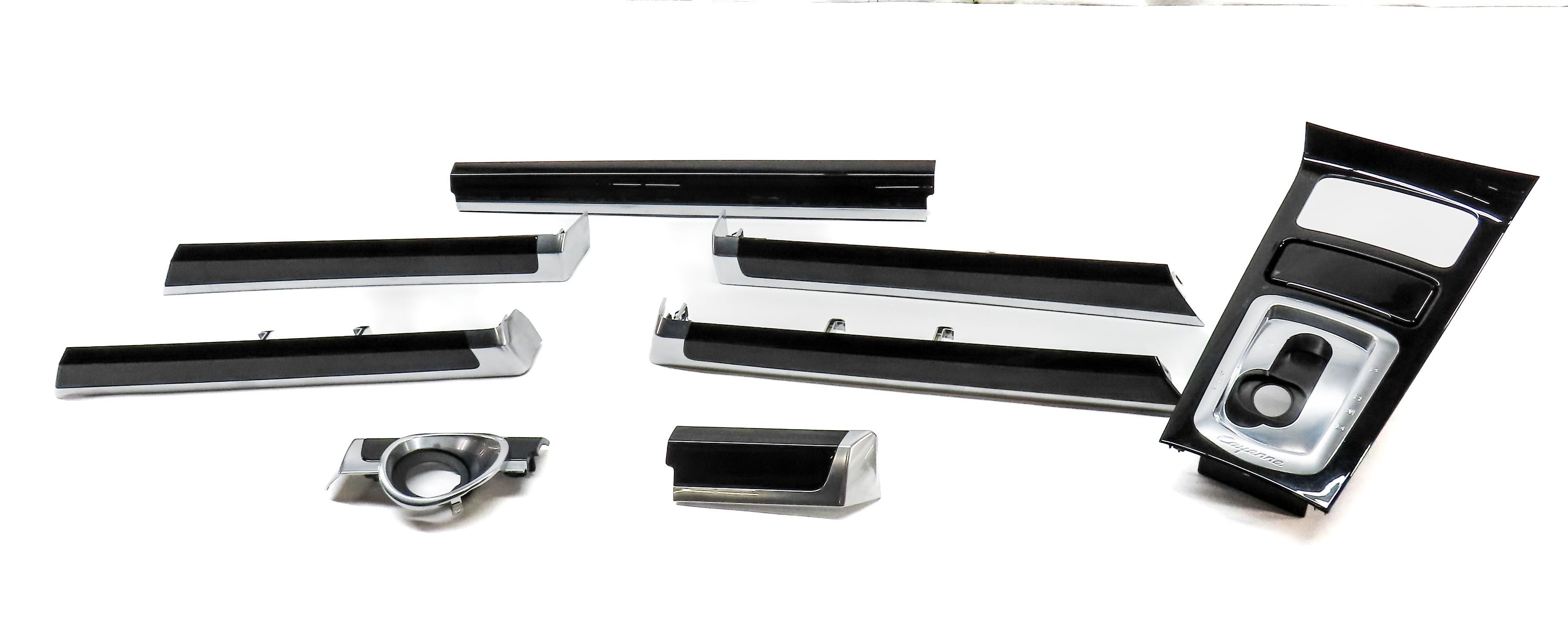 2011 PORSCHE CAYENNE (958) FRONT REAR DOOR DASH CONSOLE PIANO BLACK TRIM SET 8 — exact item pictured