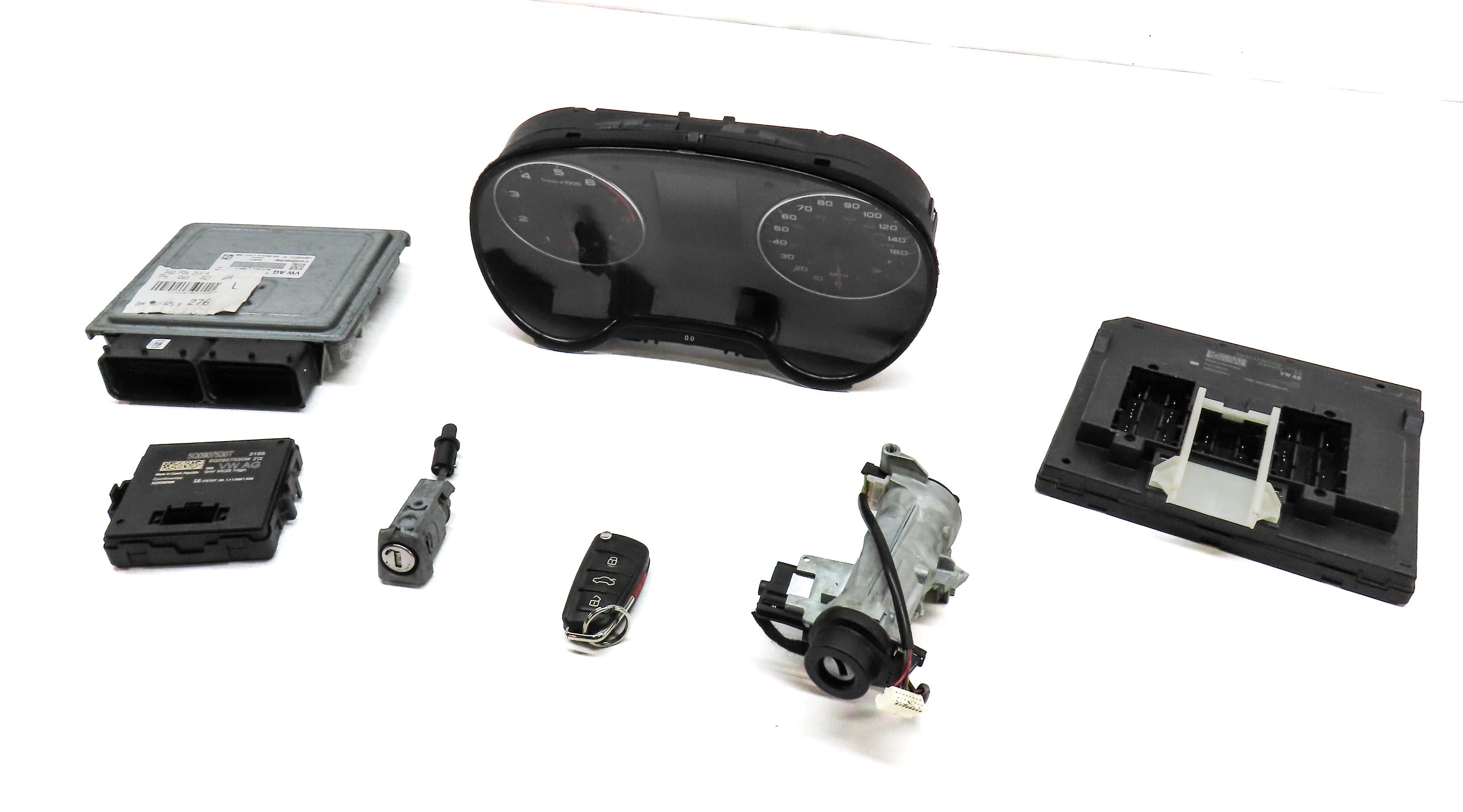 2015 AUDI A3 (8V) 2.0L SPEEDOMETER IGNITION LOCK BODY ENGINE MODULE & KEY SET — exact item pictured