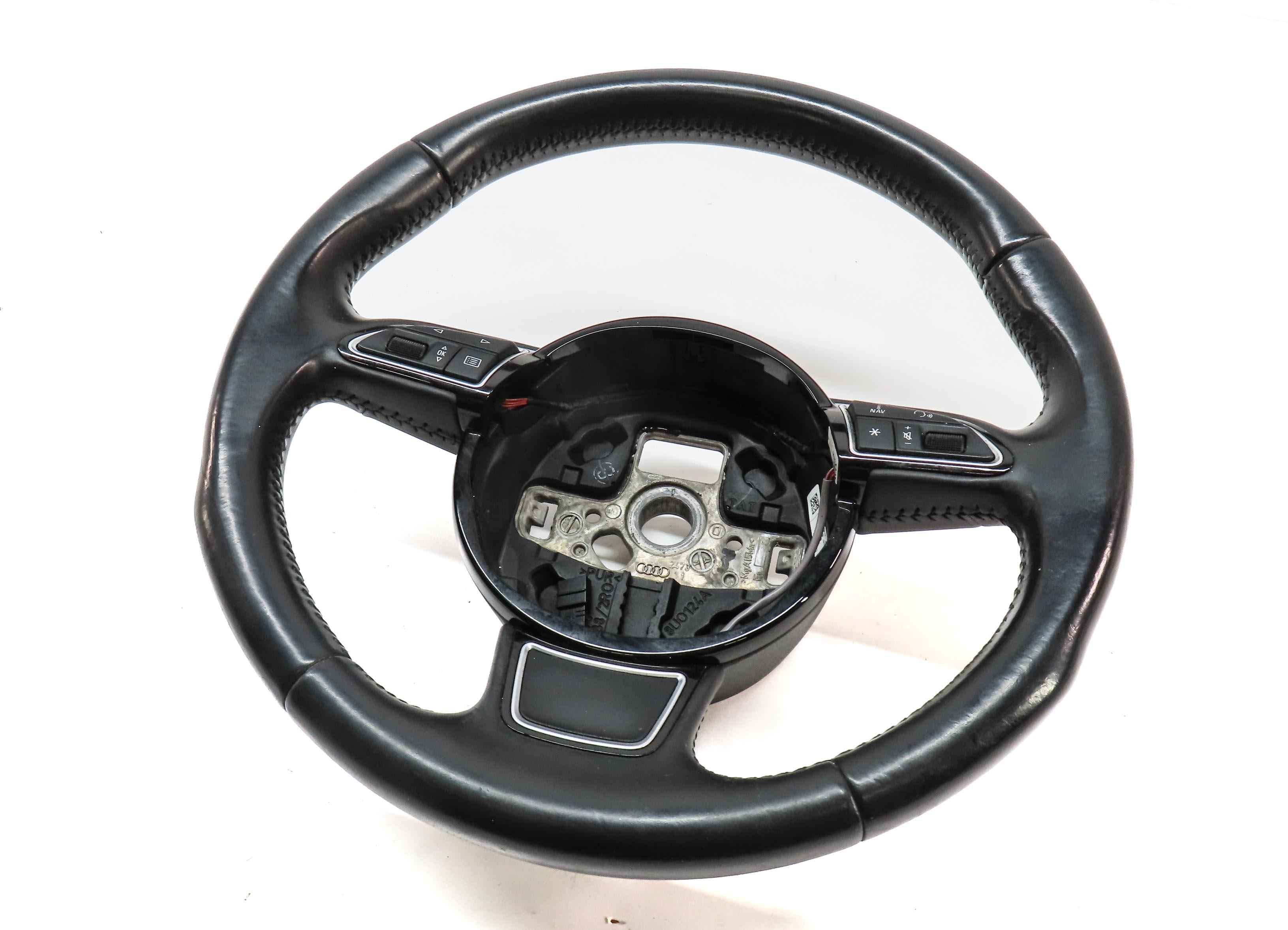 15-16 AUDI A3 (8V) LEFT DRIVER 3-SPOKE SPORT STEERING WHEEL w/ SWITCHES (BLACK) — exact item pictured