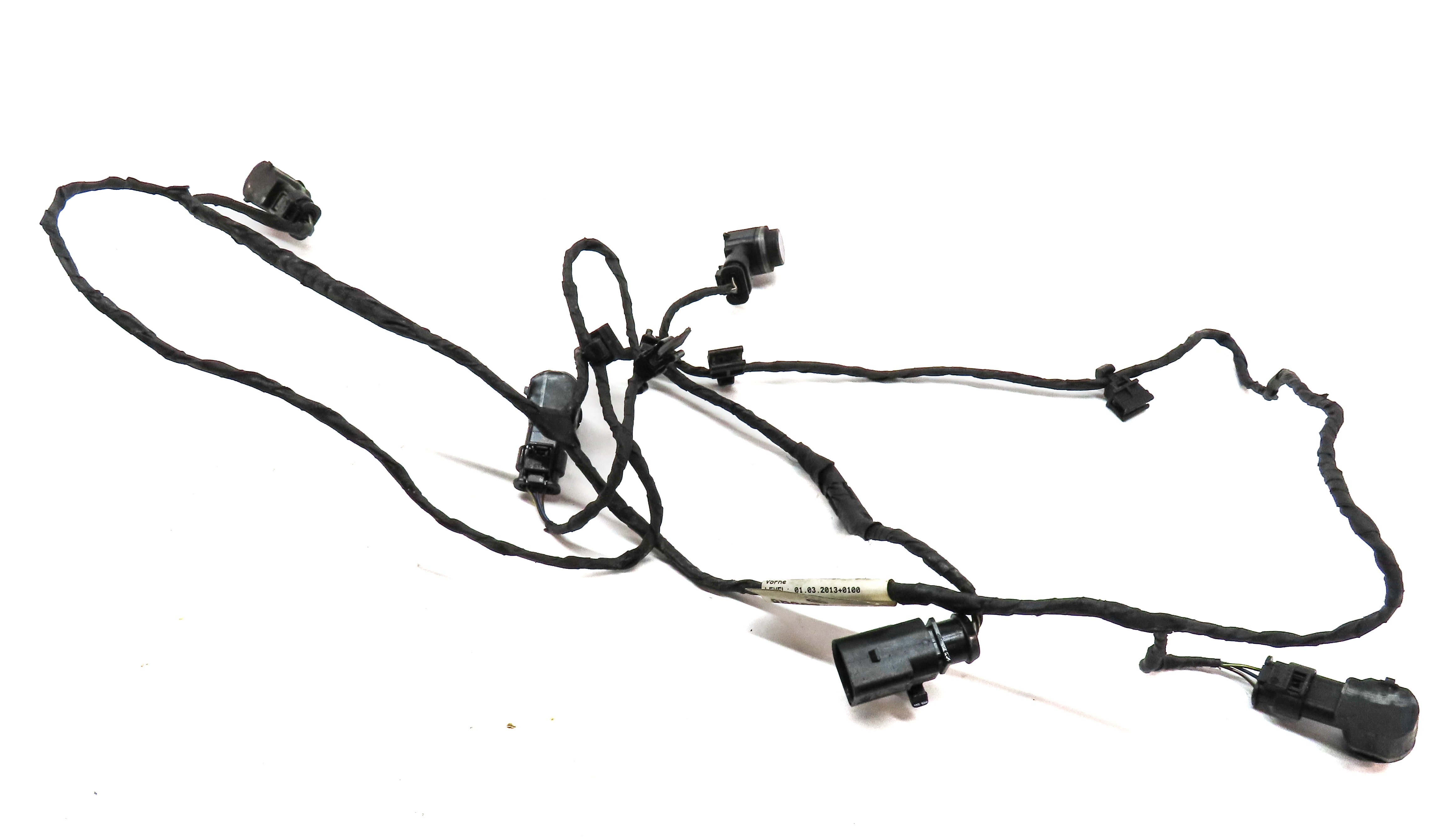 14 AUDI Q5 (B8 8R) FRONT PARK ASSIST PDC DISTANCE SENSOR SET/4 w/HARNESS (BLACK) — exact item pictured
