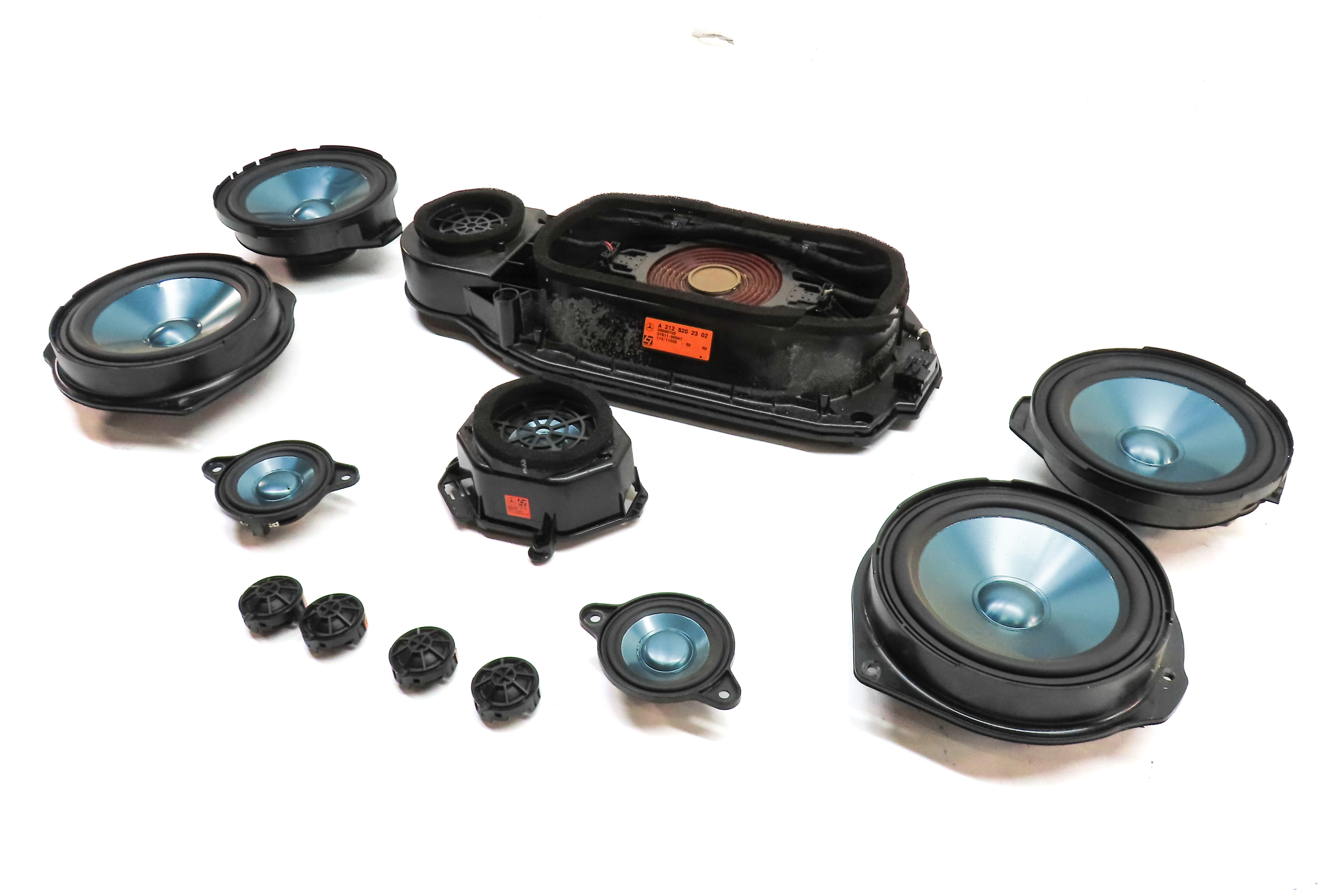 12 MERCEDES E350 (W212) RADIO STEREO AUDIO LOGIC 7 SOUND SYSTEM SPEAKER SET/ 12 — exact item pictured