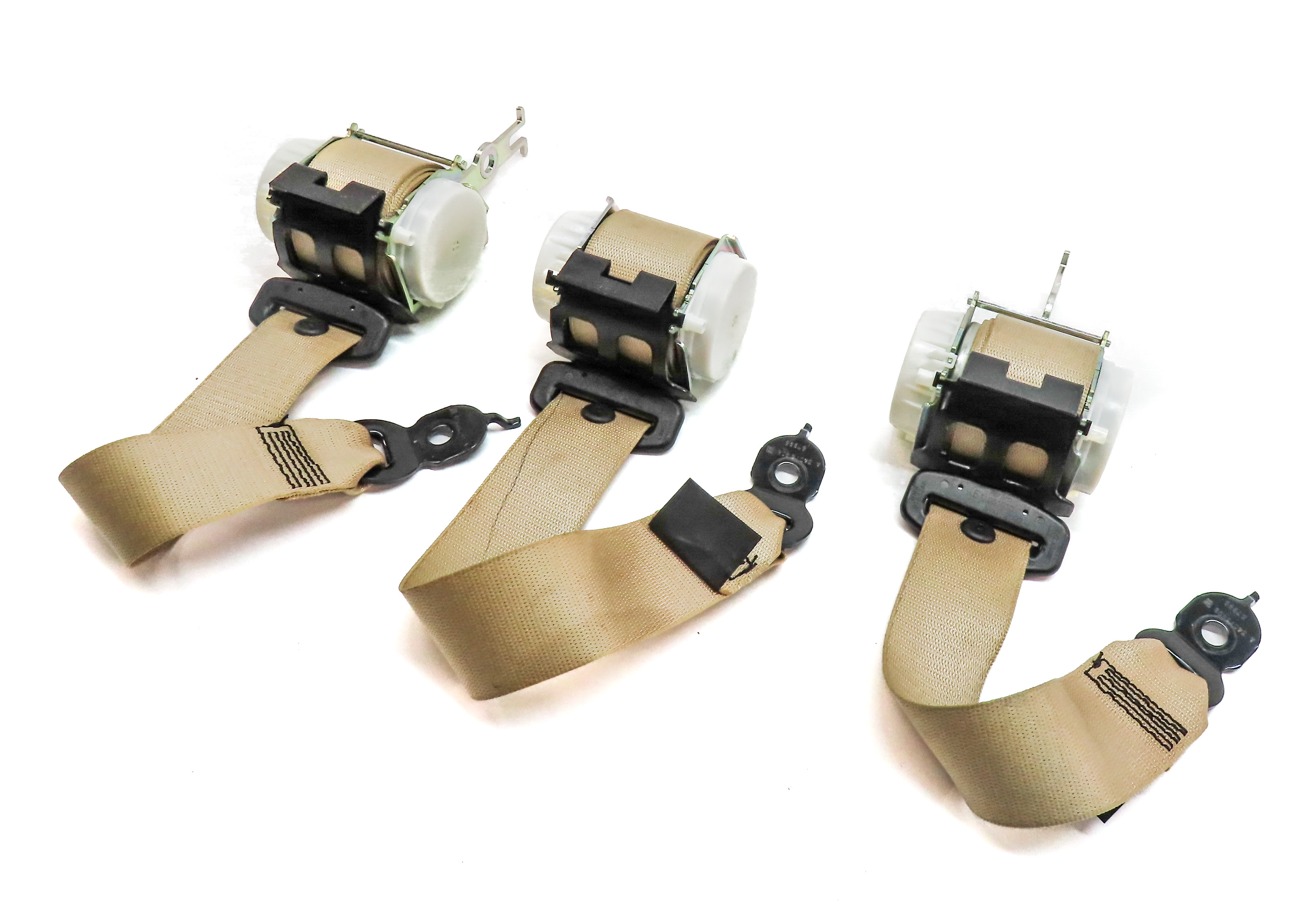 12 BMW 528I F10 REAR LEFT CENTER RIGHT SEATBELT SEAT BELT RETRACTOR SET/3(Beige) — exact item pictured