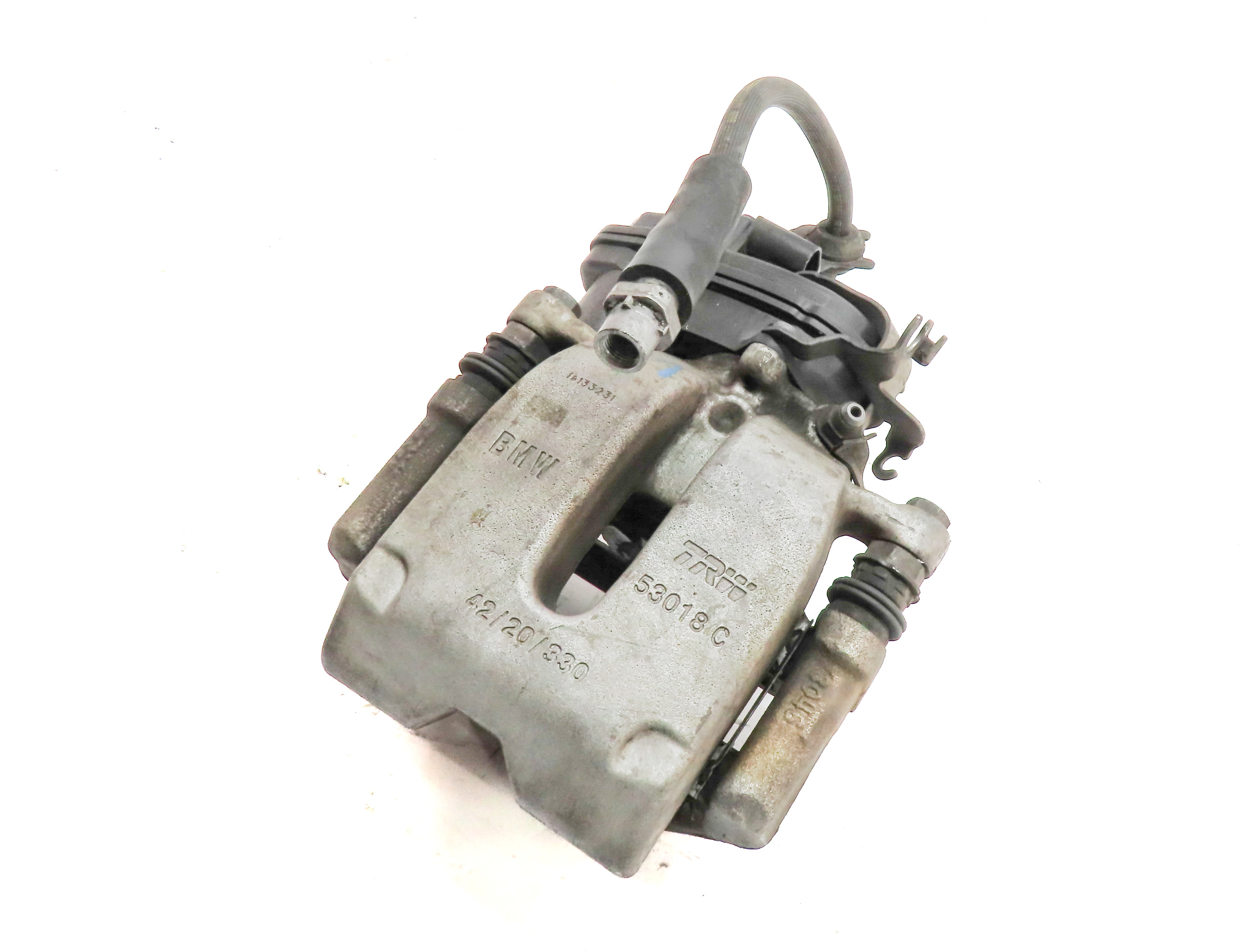 2018-2023 BMW X3 X4 (G01 G02) REAR LEFT BRAKE CALIPER w/ E-BRAKE ACTUATOR MOTOR — exact item pictured