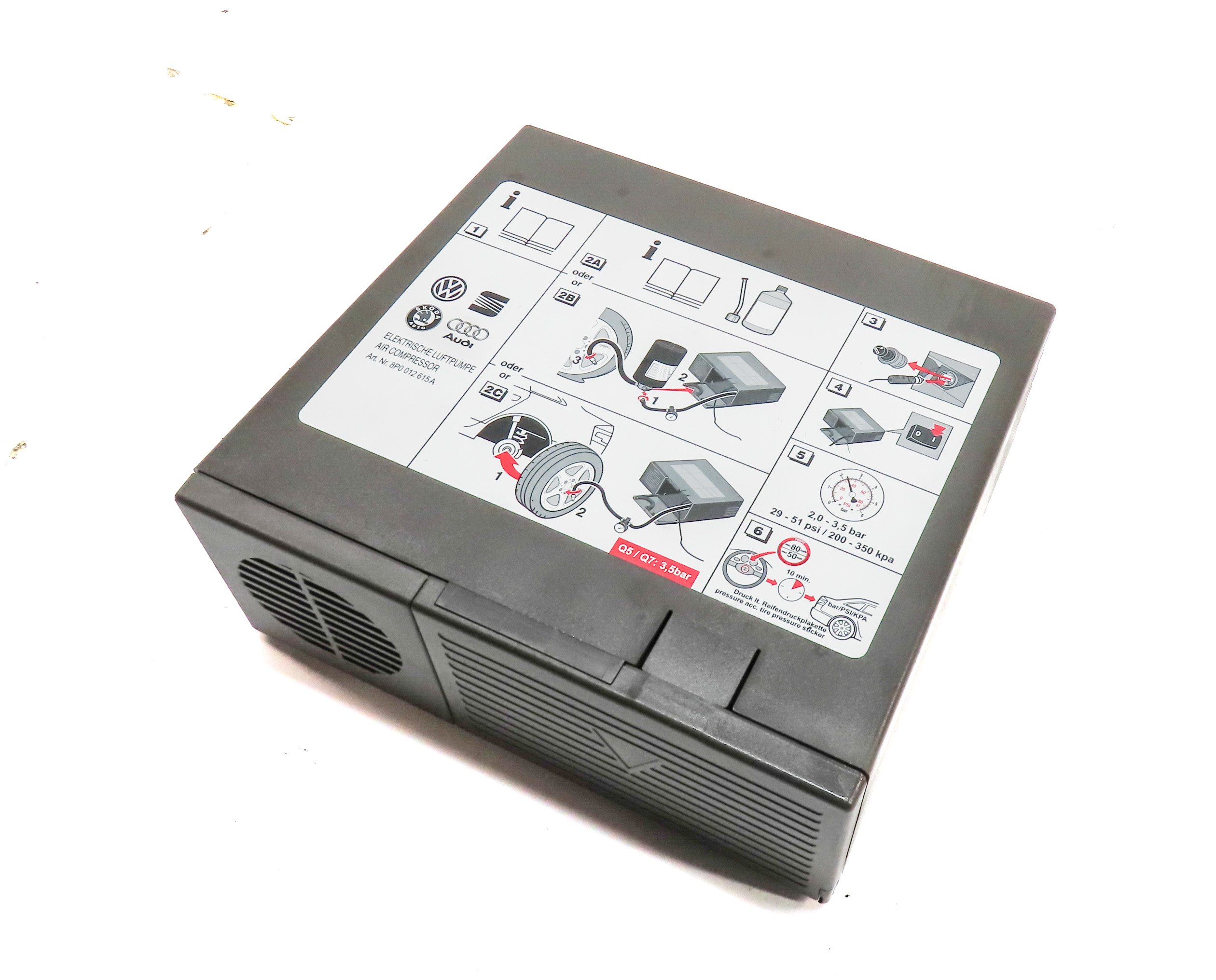 2013 AUDI Q5 (B8 8R) EMERGENCY ROADSIDE SPARE TIRE AIR COMPRESSOR PUMP — exact item pictured