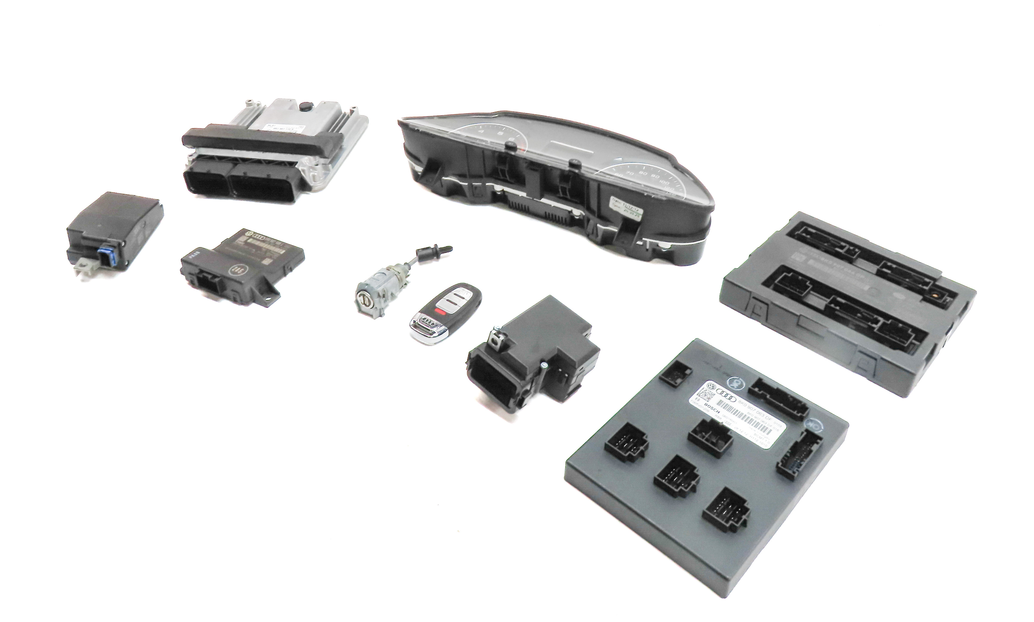 13 AUDI Q5 (B8 8R) 2.0L (CPMA) SPEEDOMETER ECM BCM IMMOBILIZER MODULE KEY SET/9 — exact item pictured