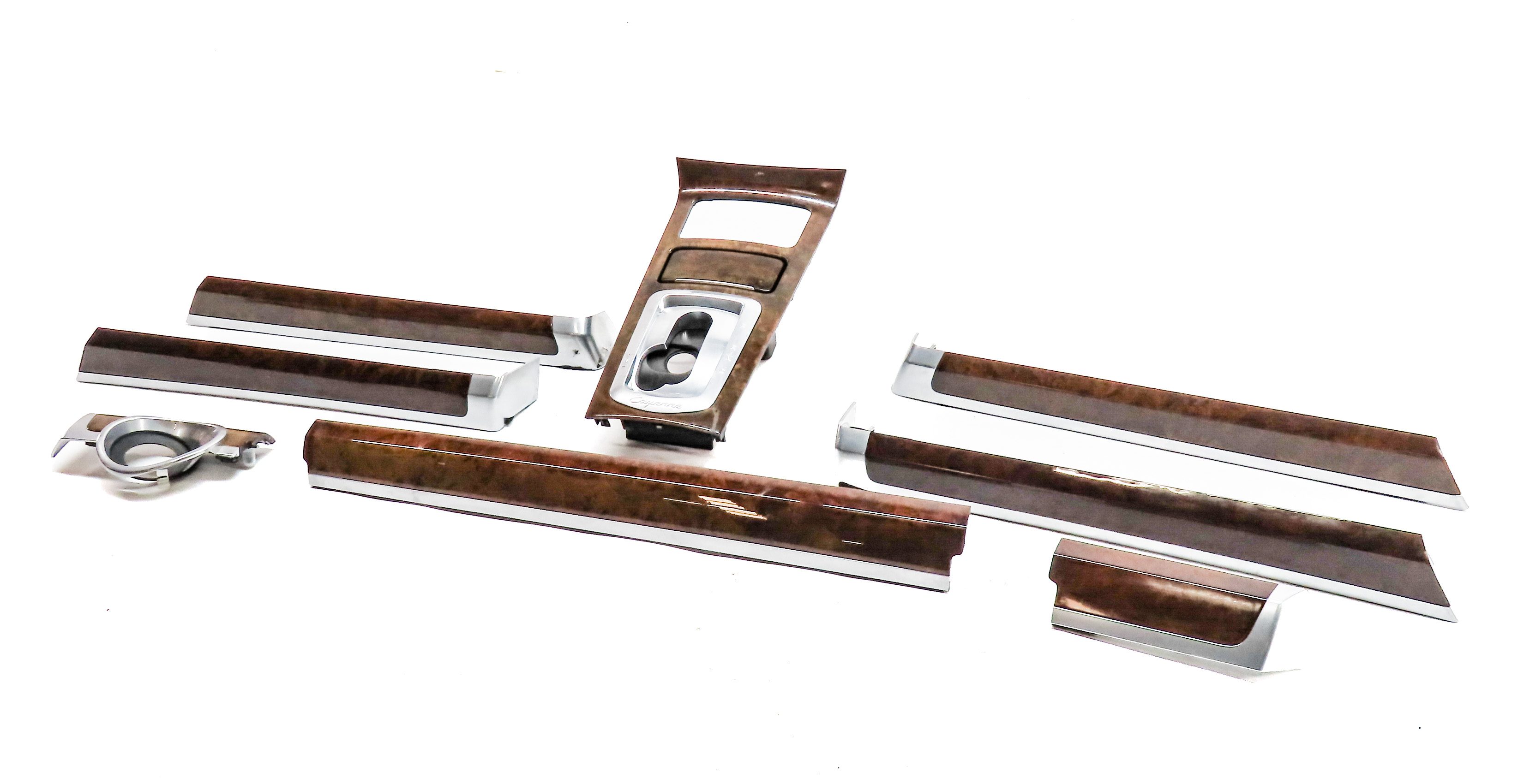 2012 PORSCHE CAYENNE (958) DASH CENTER CONSOLE DOOR WOOD TRIM SET/8 (Walnut) — exact item pictured