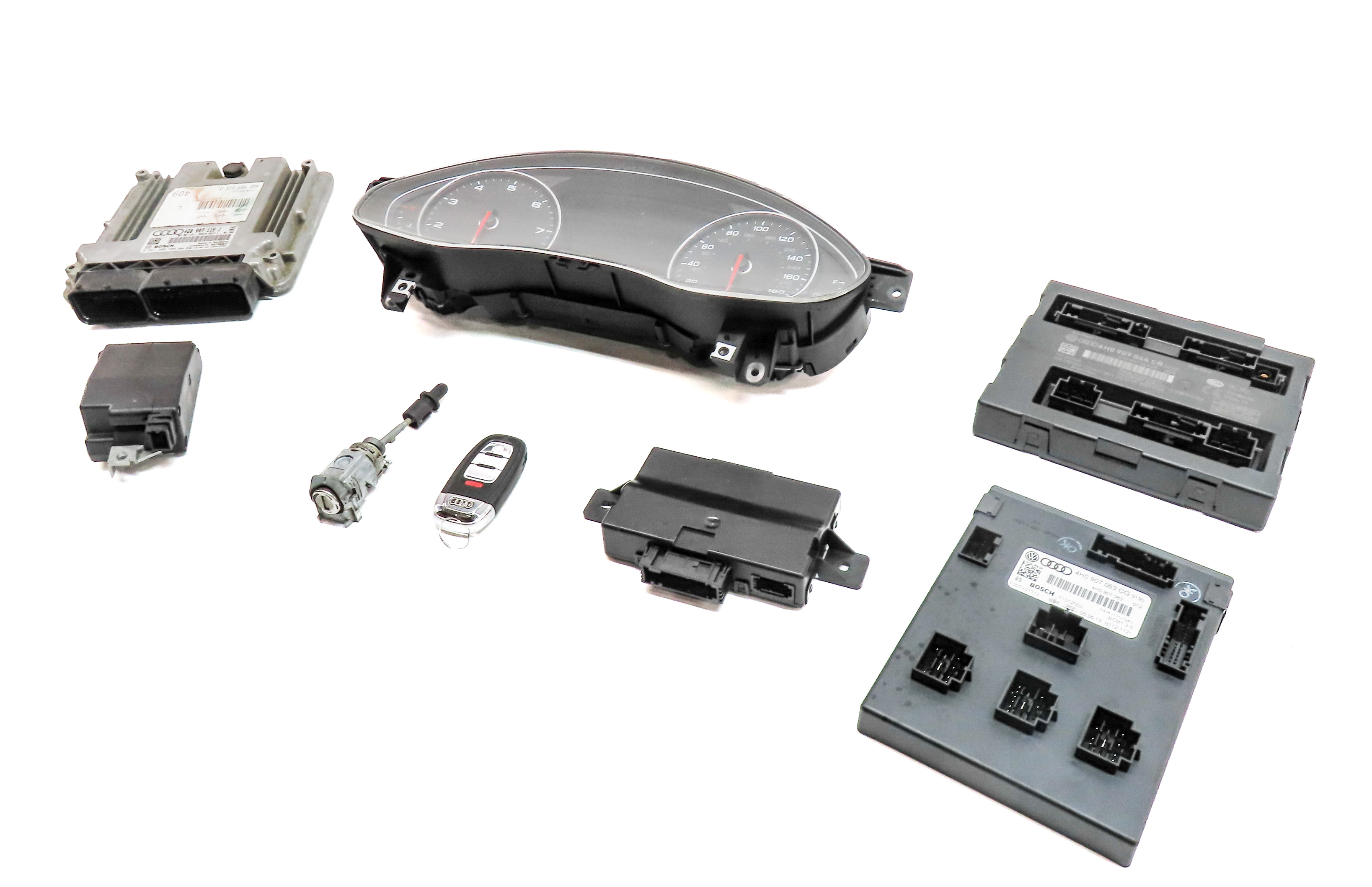14 AUDI A6 (C7 4G) 2.0L (CAED) SPEEDOMETER ECM BCM IMMOBILIZER MODULE KEY SET/8 — exact item pictured