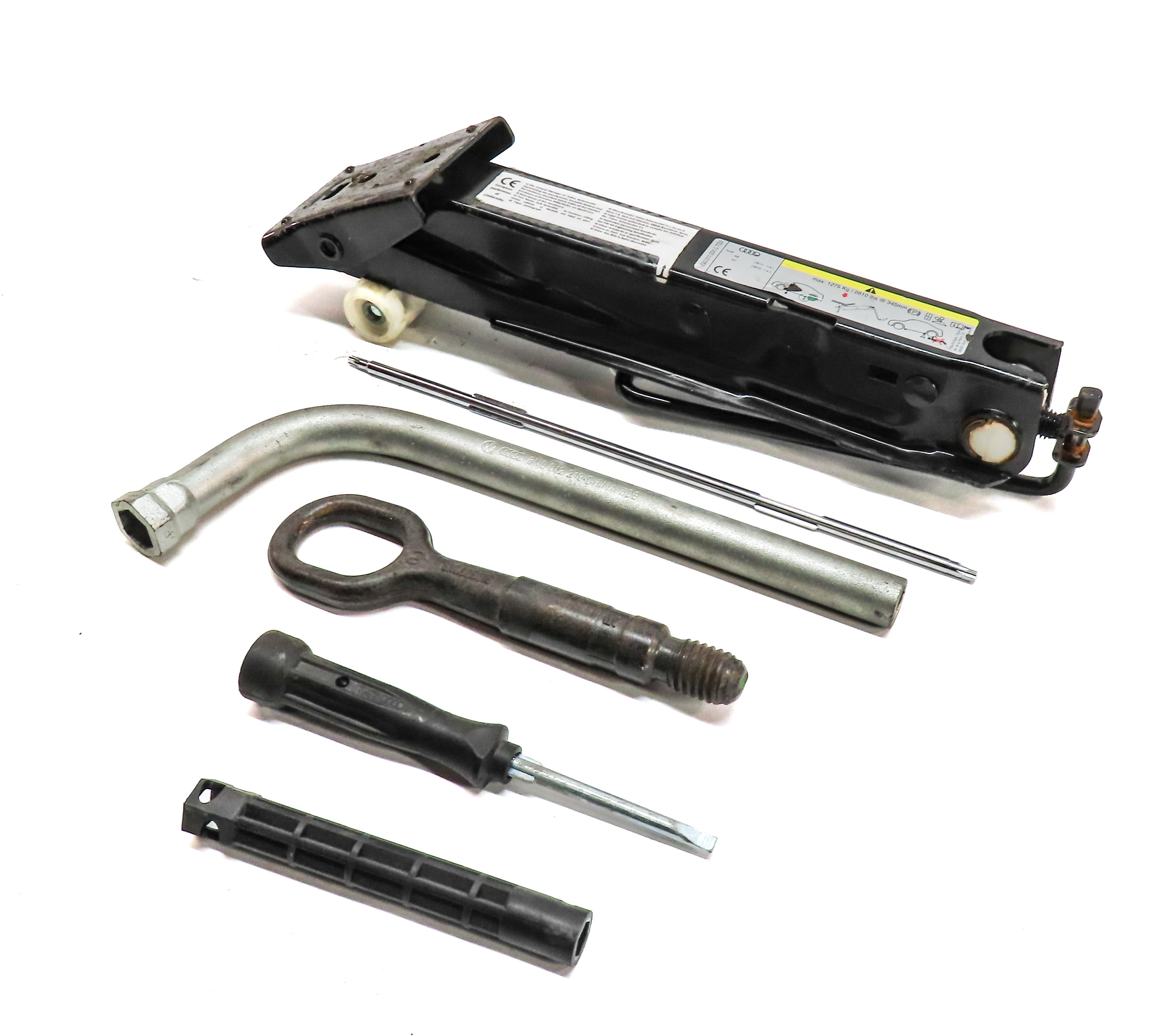 2012-2018 AUDI A6 S6 A7 S7 RS7 (C7) SPARE TIRE JACK w/ LUG WRENCH TOW HOOK TOOLS — exact item pictured